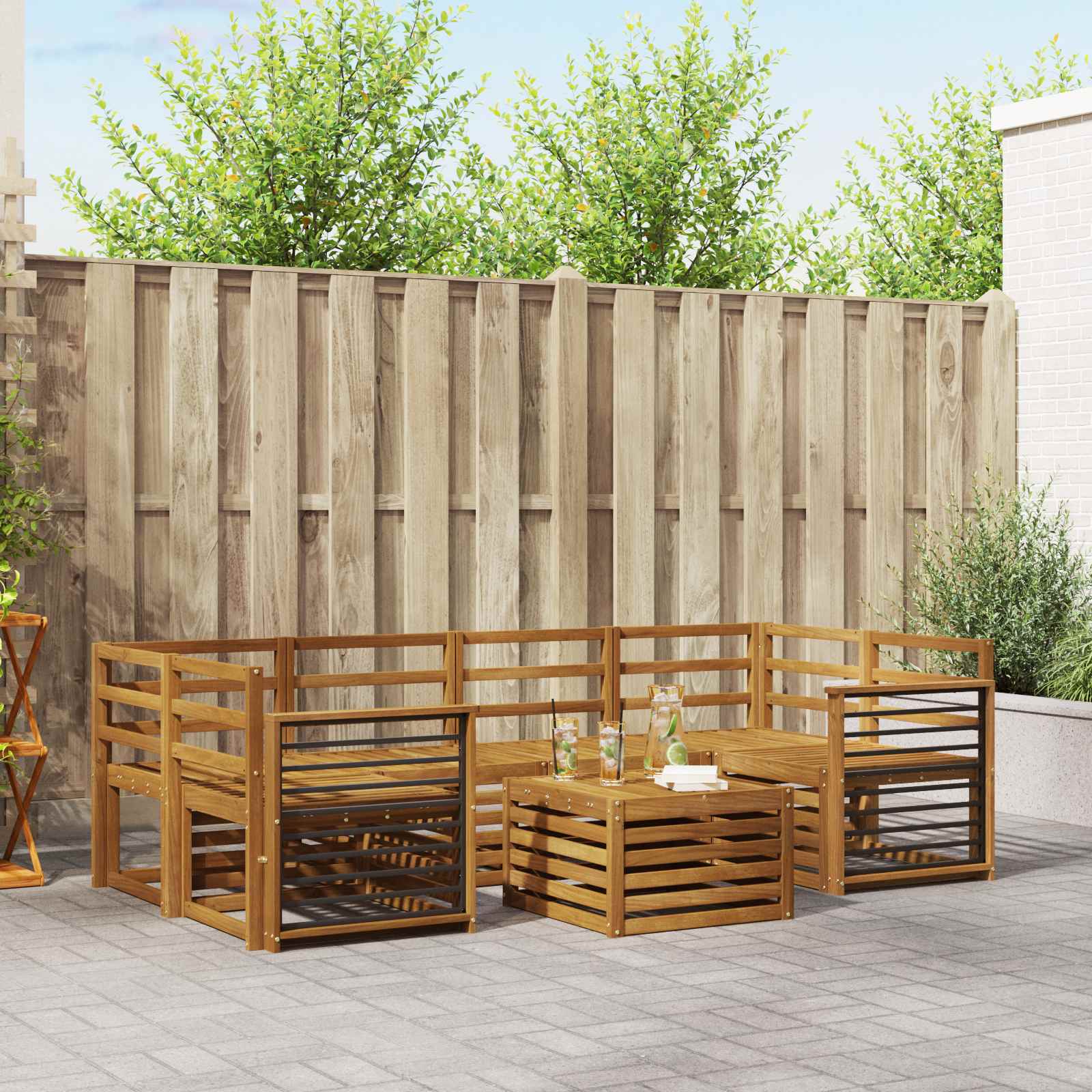 vidaXL Sofa-Sets 7 pcs Natuurlijk en Crème Massief Acaciahout