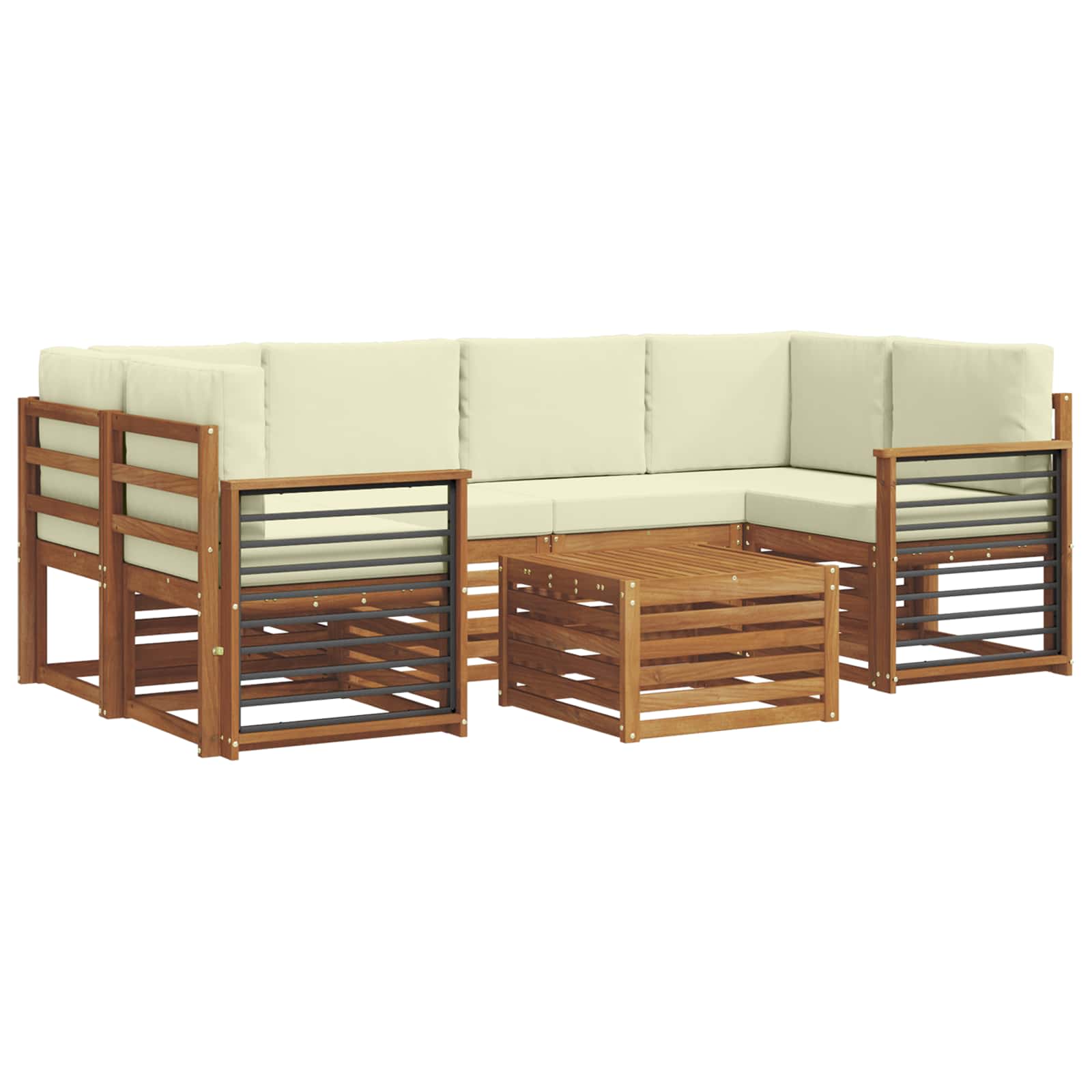vidaXL Sofa-Sets 7 pcs Natuurlijk en Crème Massief Acaciahout