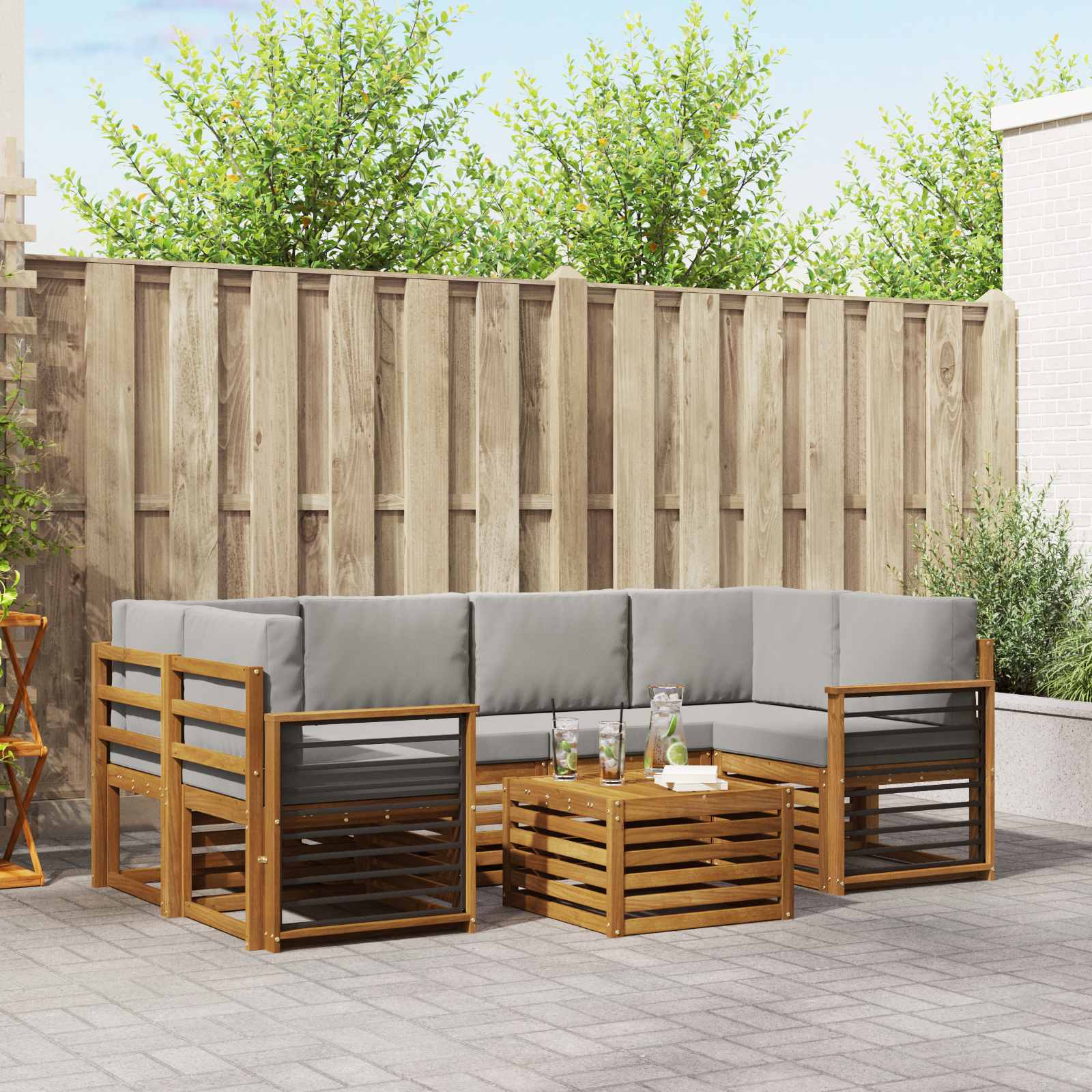 vidaXL Sofa-Sets 7 pcs Natuurlijk en Crème Massief Acaciahout