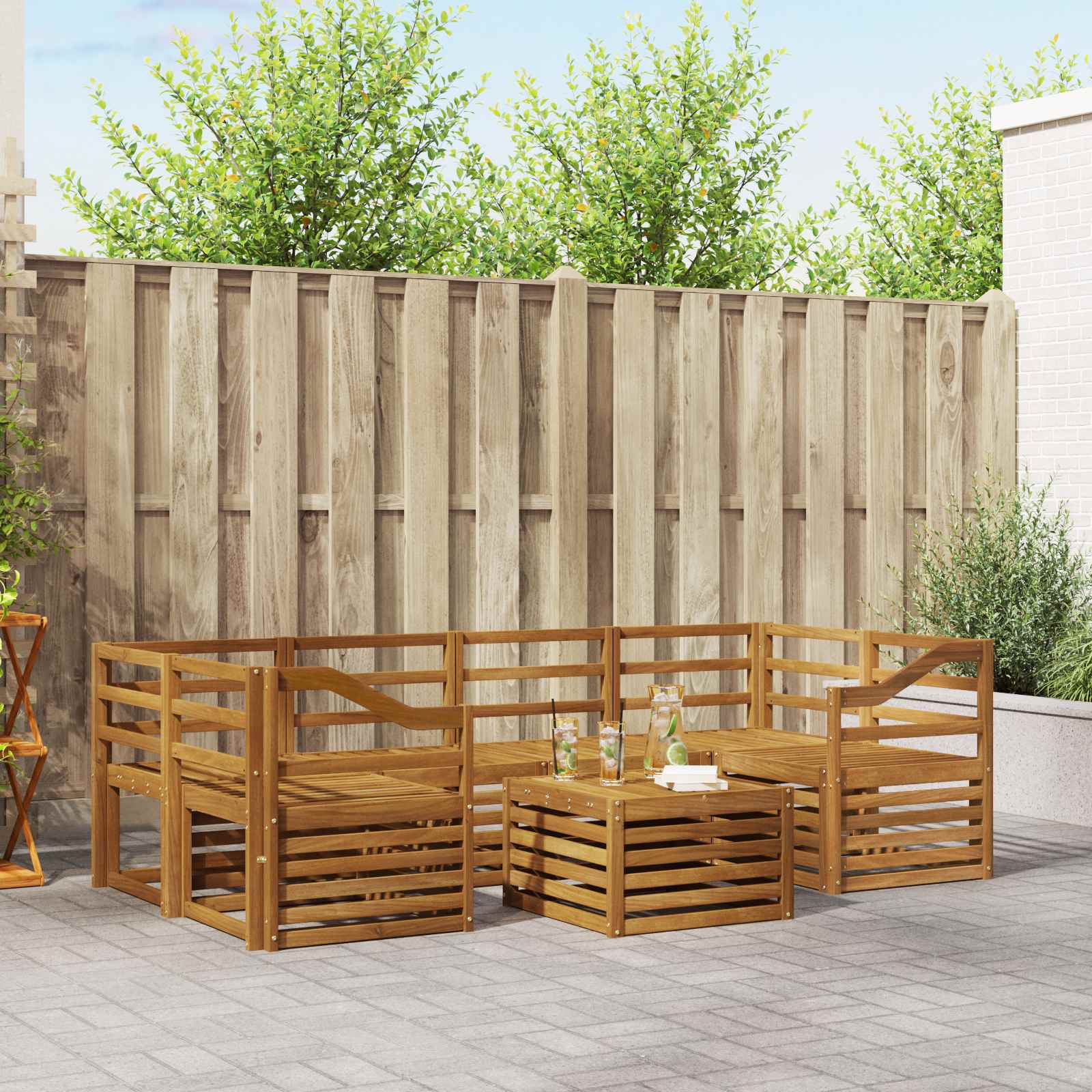 vidaXL Sofa-Sets 7 pcs Natuurlijk en Crème Massief Acaciahout