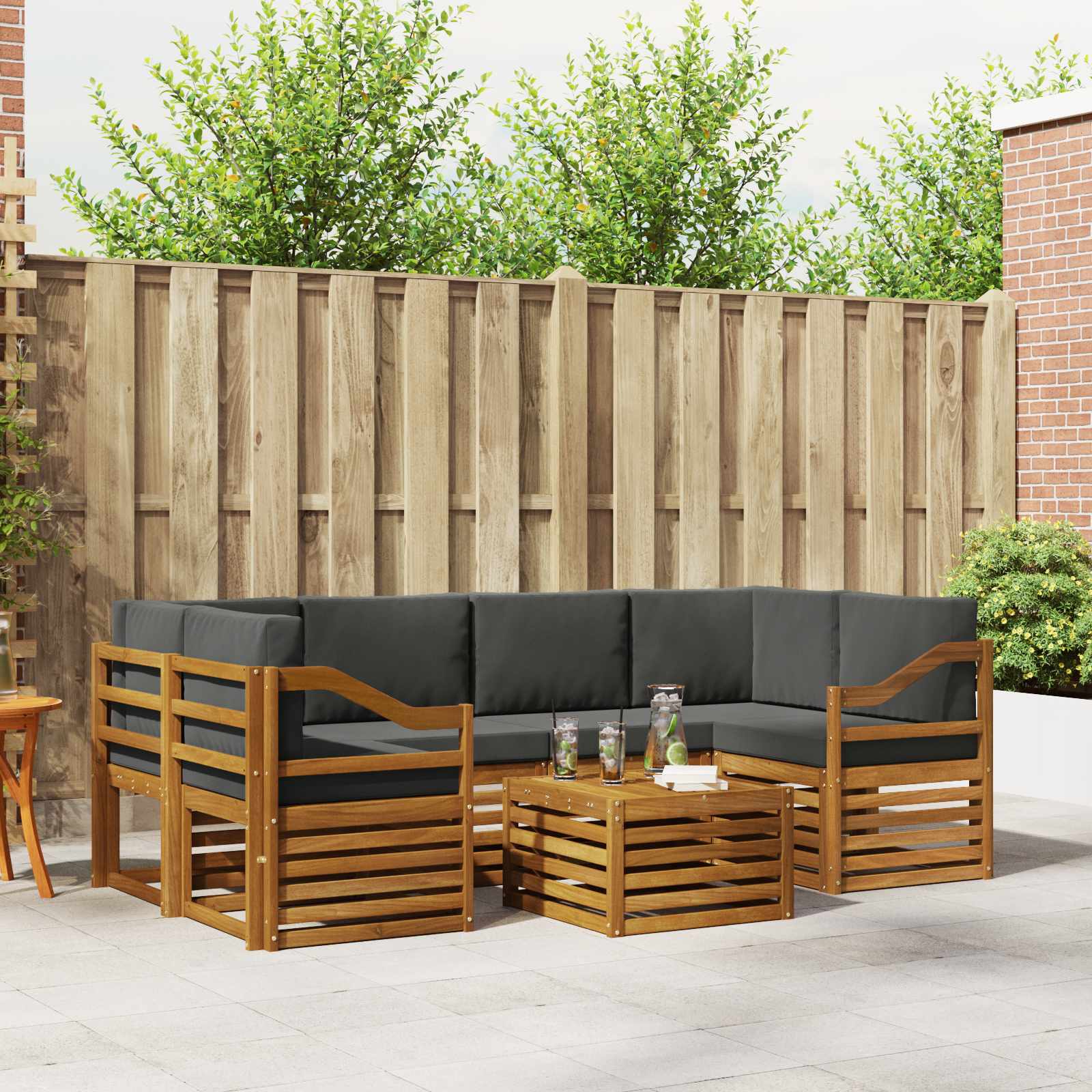 vidaXL Sofa-Sets 7 pcs Natuurlijk en Crème Massief Acaciahout