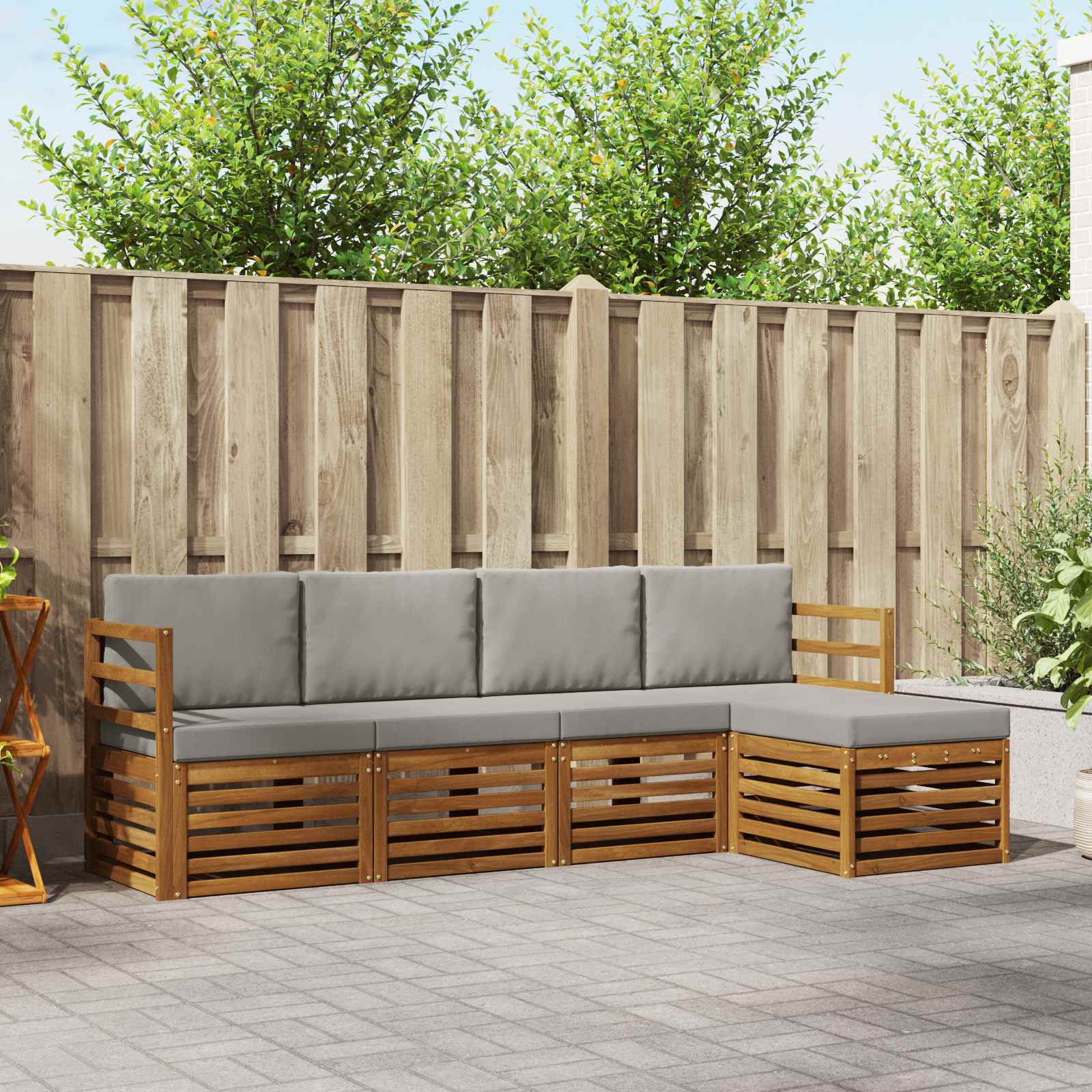 vidaXL Sofa-Sets 5 pcs Natuurlijk en Crème Massief Acaciahout