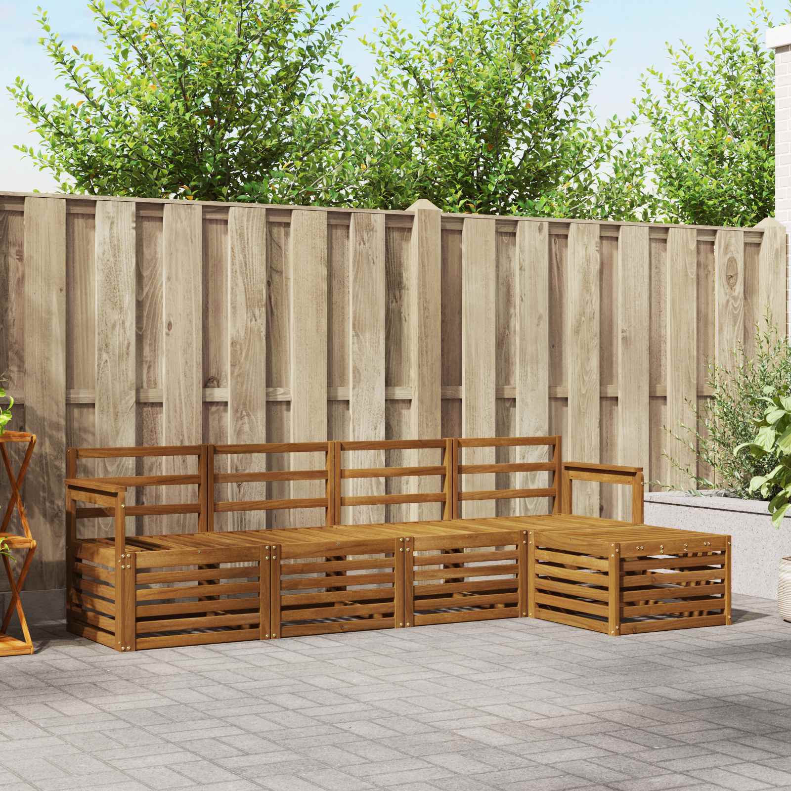vidaXL Sofa-Sets 5 pcs Natuurlijk en Crème Massief Acaciahout