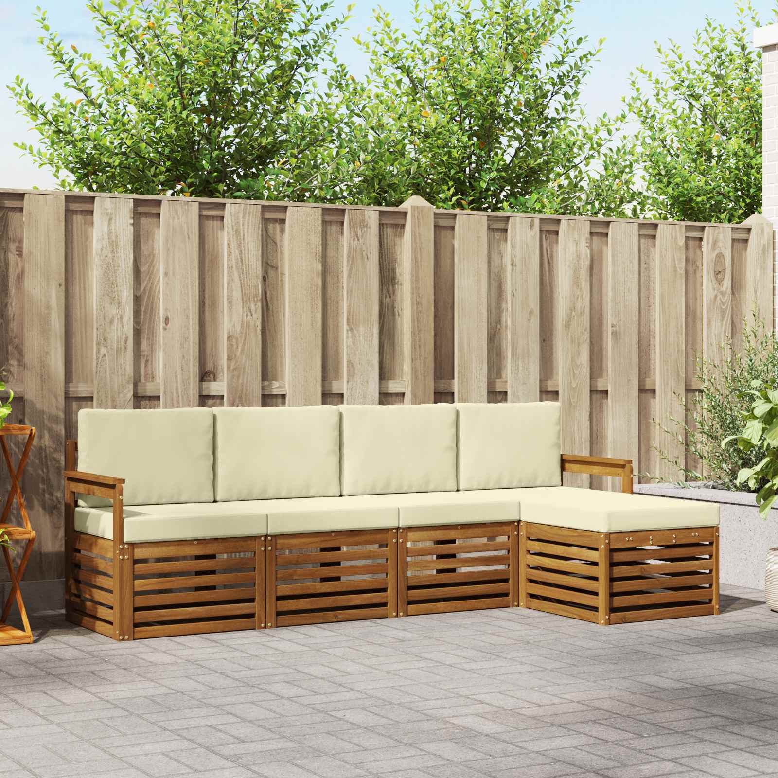 vidaXL Sofa-Sets 5 pcs Natuurlijk en Crème Massief Acaciahout
