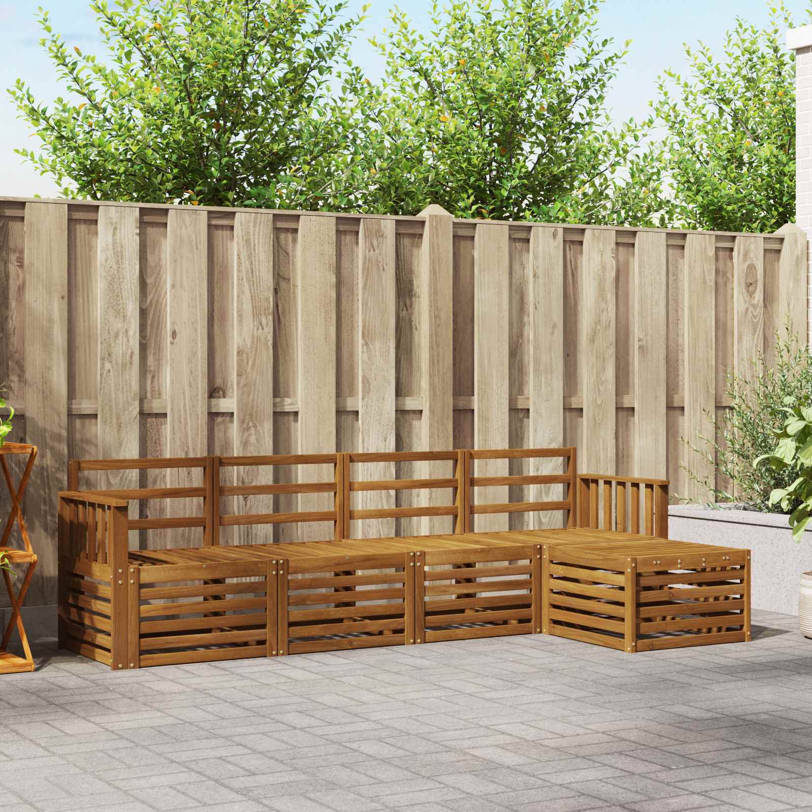 vidaXL Sofa-Sets 5 pcs Natuurlijk en Crème Massief Acaciahout