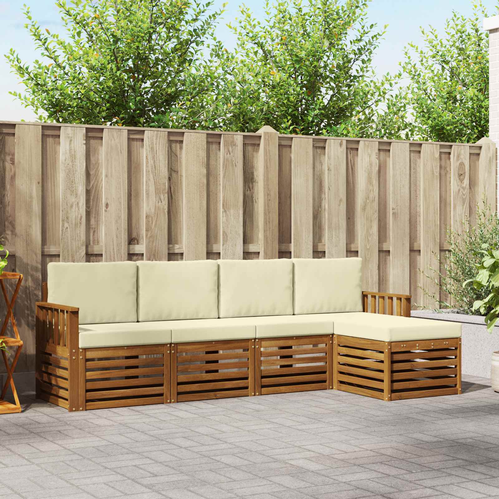 vidaXL Sofa-Sets 5 pcs Natuurlijk en Crème Massief Acaciahout