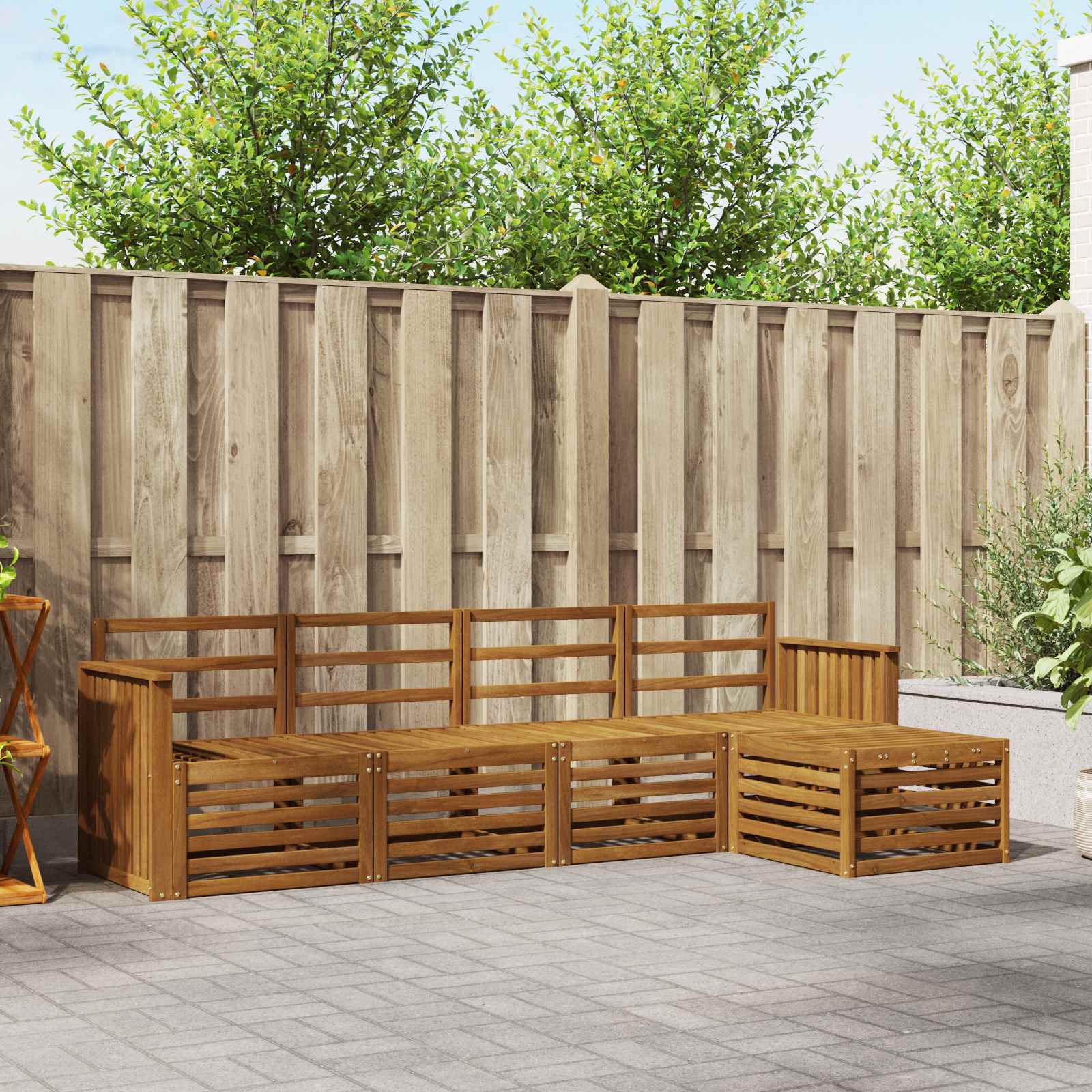 vidaXL Sofa-Sets 5 pcs Natuurlijk en Crème Massief Acaciahout