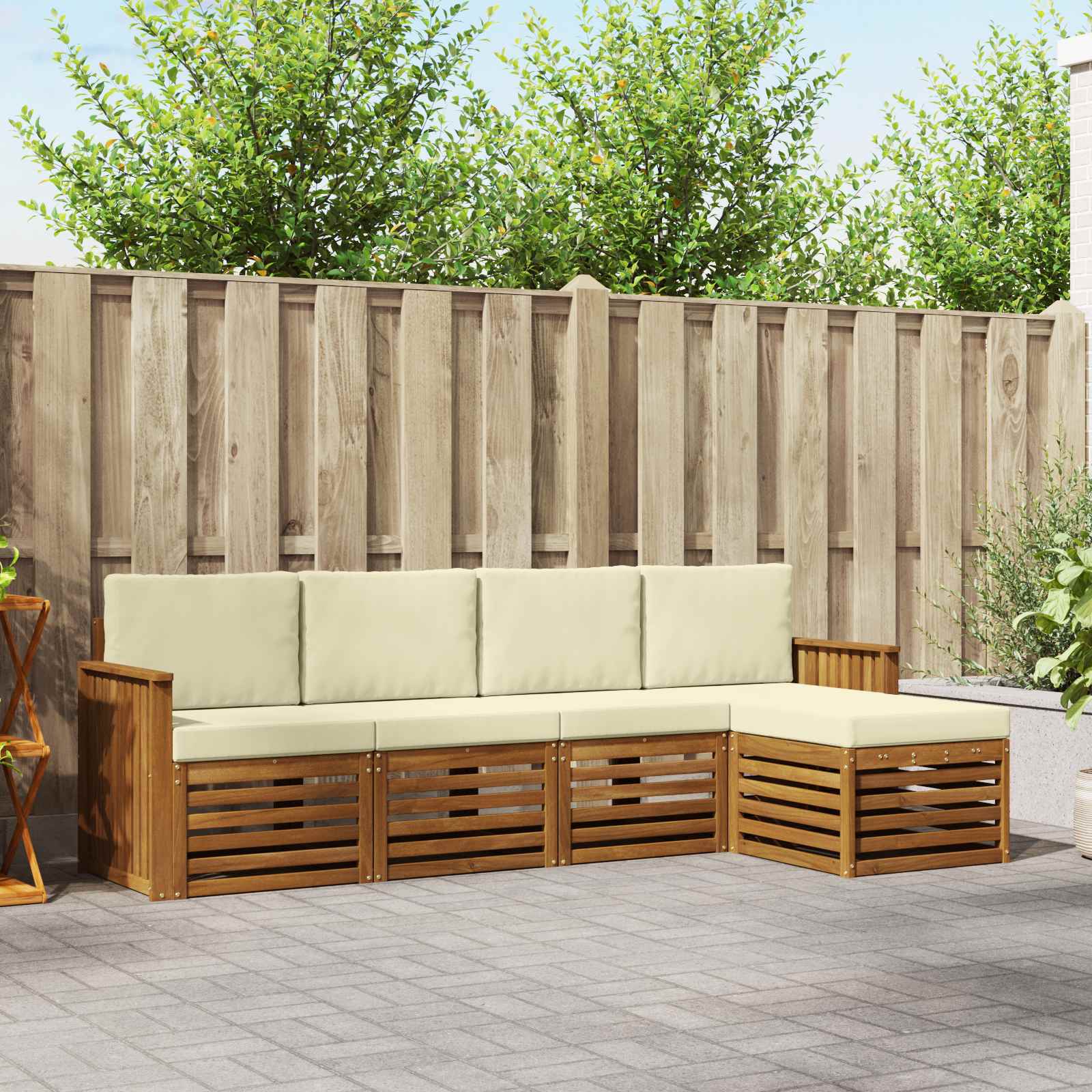 vidaXL Sofa-Sets 5 pcs Natuurlijk en Crème Massief Acaciahout