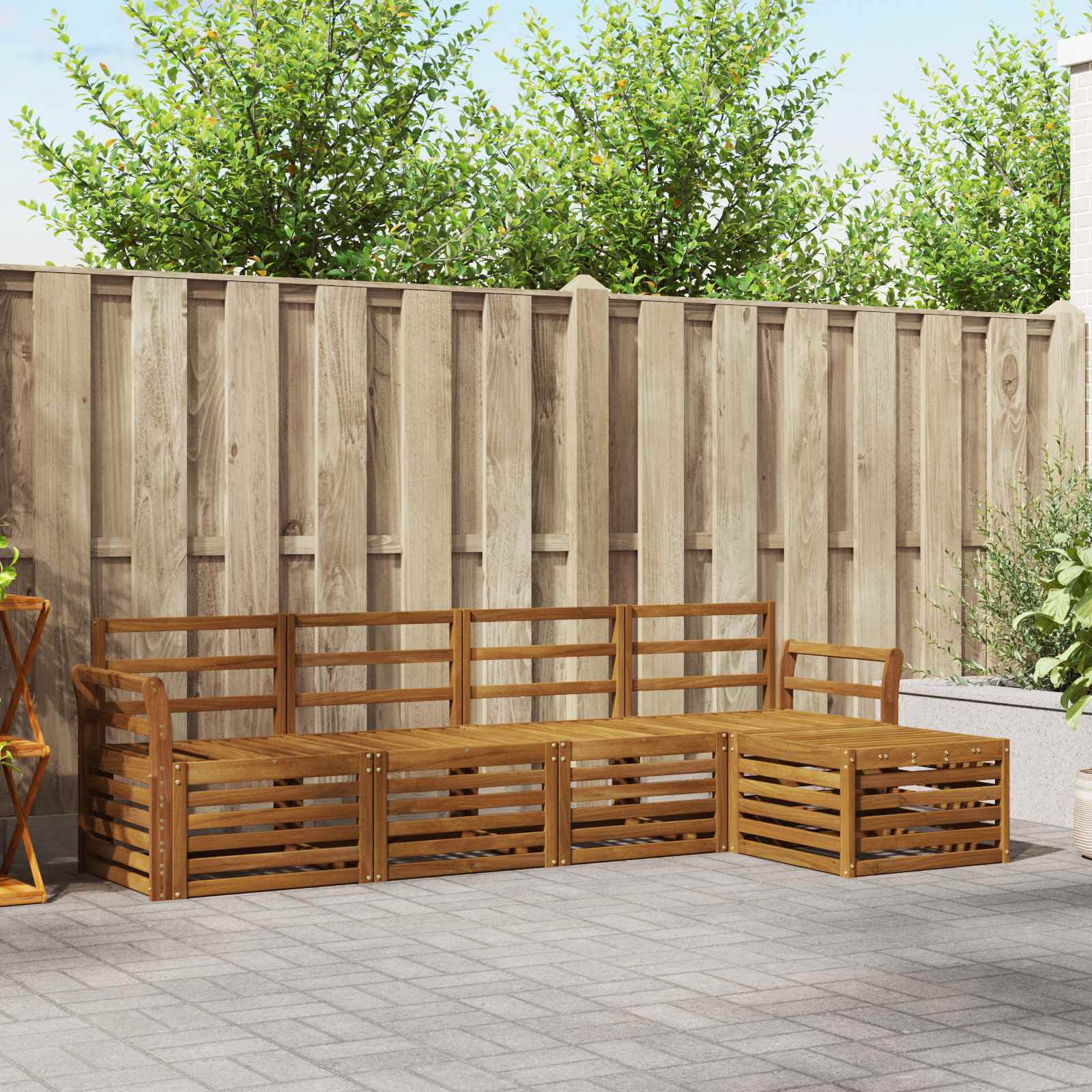 vidaXL Sofa-Sets 5 pcs Natuurlijk en Crème Massief Acaciahout
