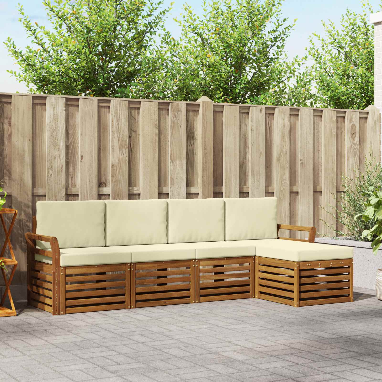 vidaXL Sofa-Sets 5 pcs Natuurlijk en Crème Massief Acaciahout