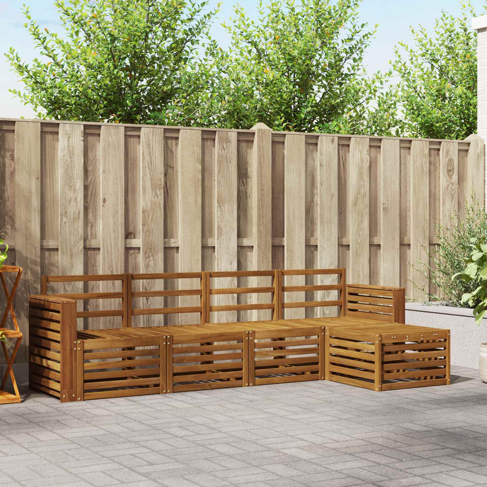 vidaXL Sofa-Sets 5 pcs Natuurlijk en Crème Massief Acaciahout