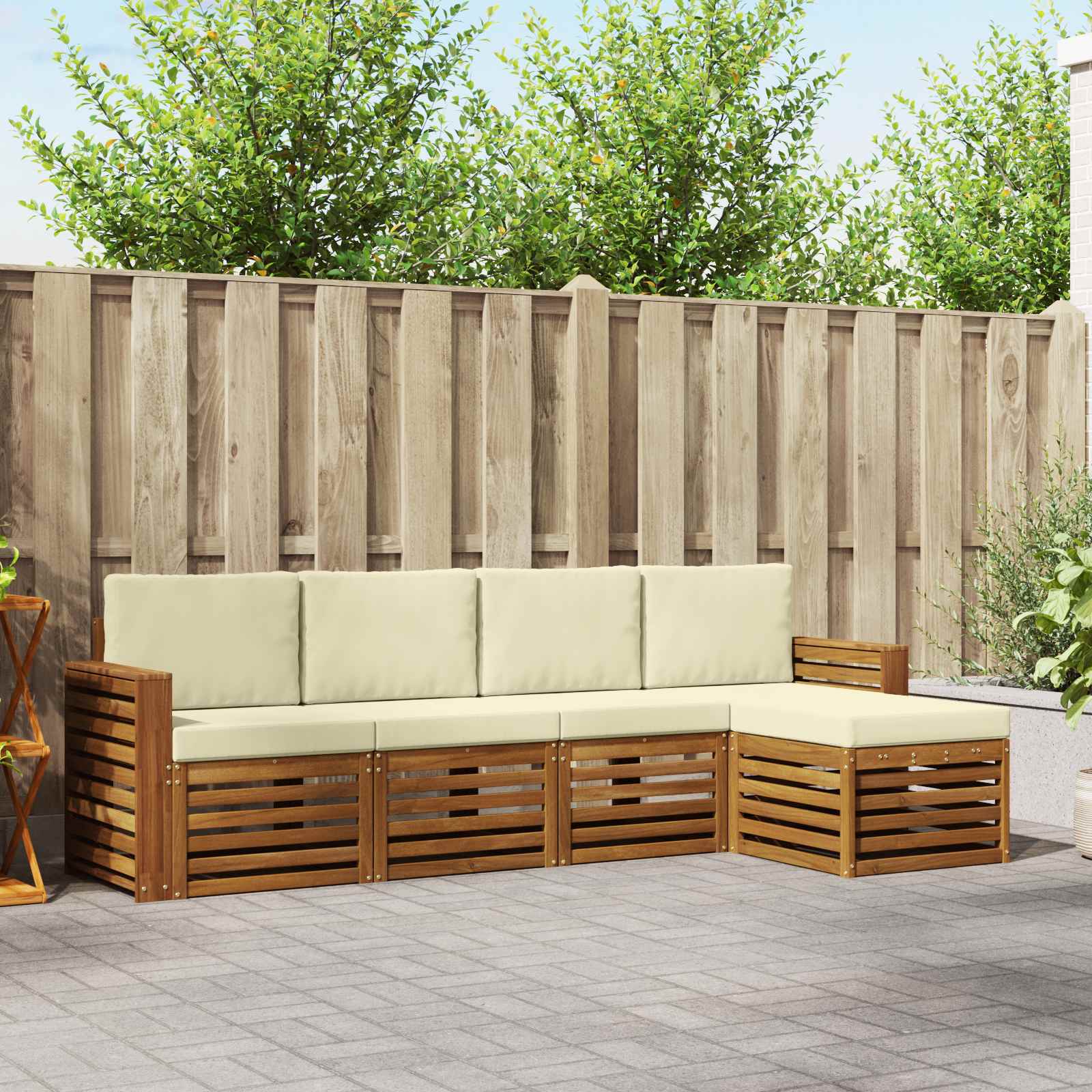 vidaXL Sofa-Sets 5 pcs Natuurlijk en Crème Massief Acaciahout