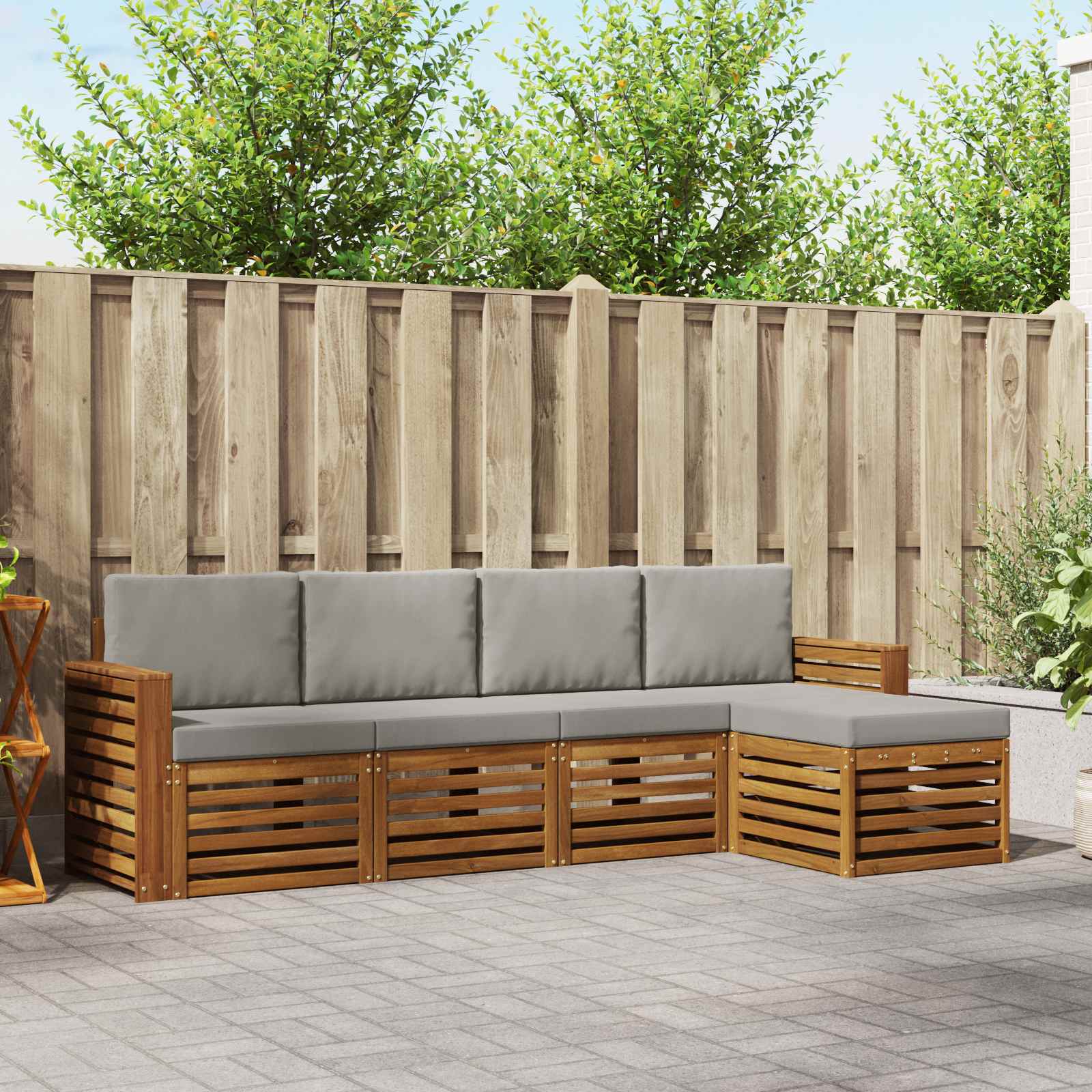 vidaXL Sofa-Sets 5 pcs Natuurlijk en Crème Massief Acaciahout