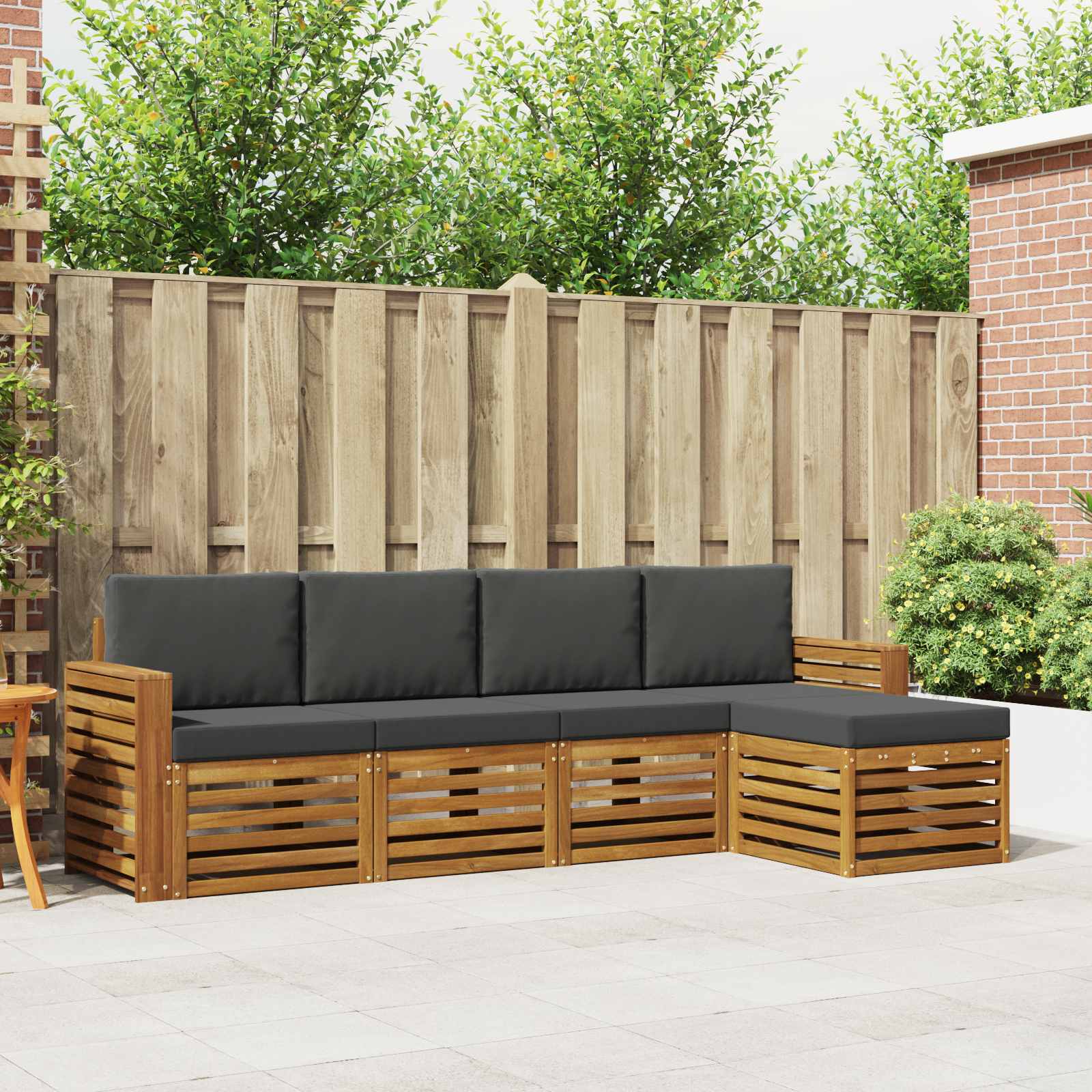 vidaXL Sofa-Sets 5 pcs Natuurlijk en Crème Massief Acaciahout