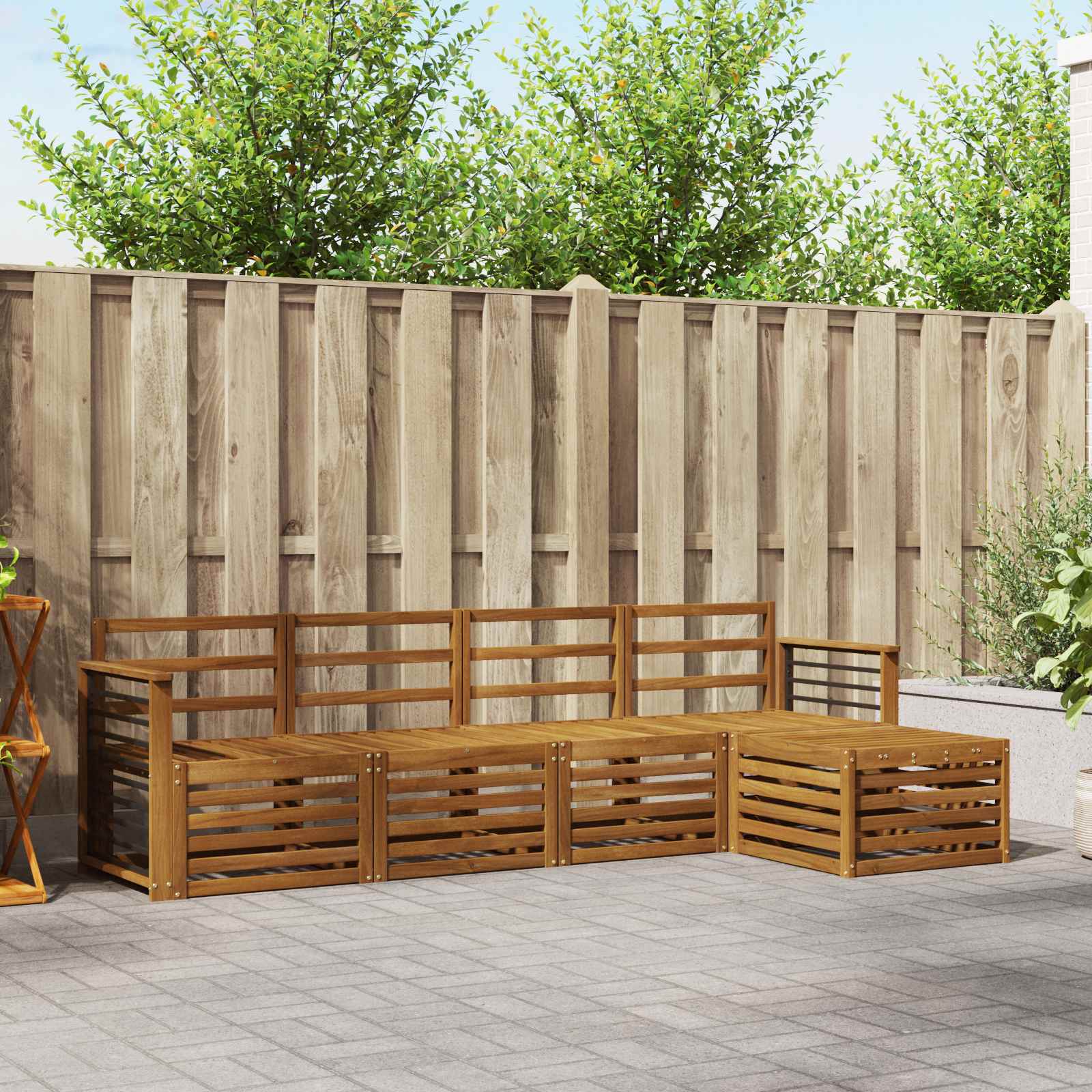 vidaXL Sofa-Sets 5 pcs Natuurlijk en Crème Massief Acaciahout