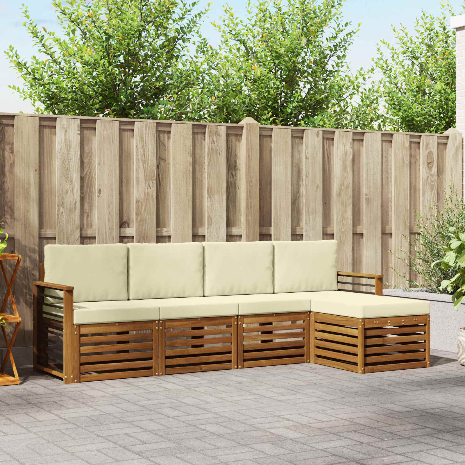 vidaXL Sofa-Sets 5 pcs Natuurlijk en Crème Massief Acaciahout