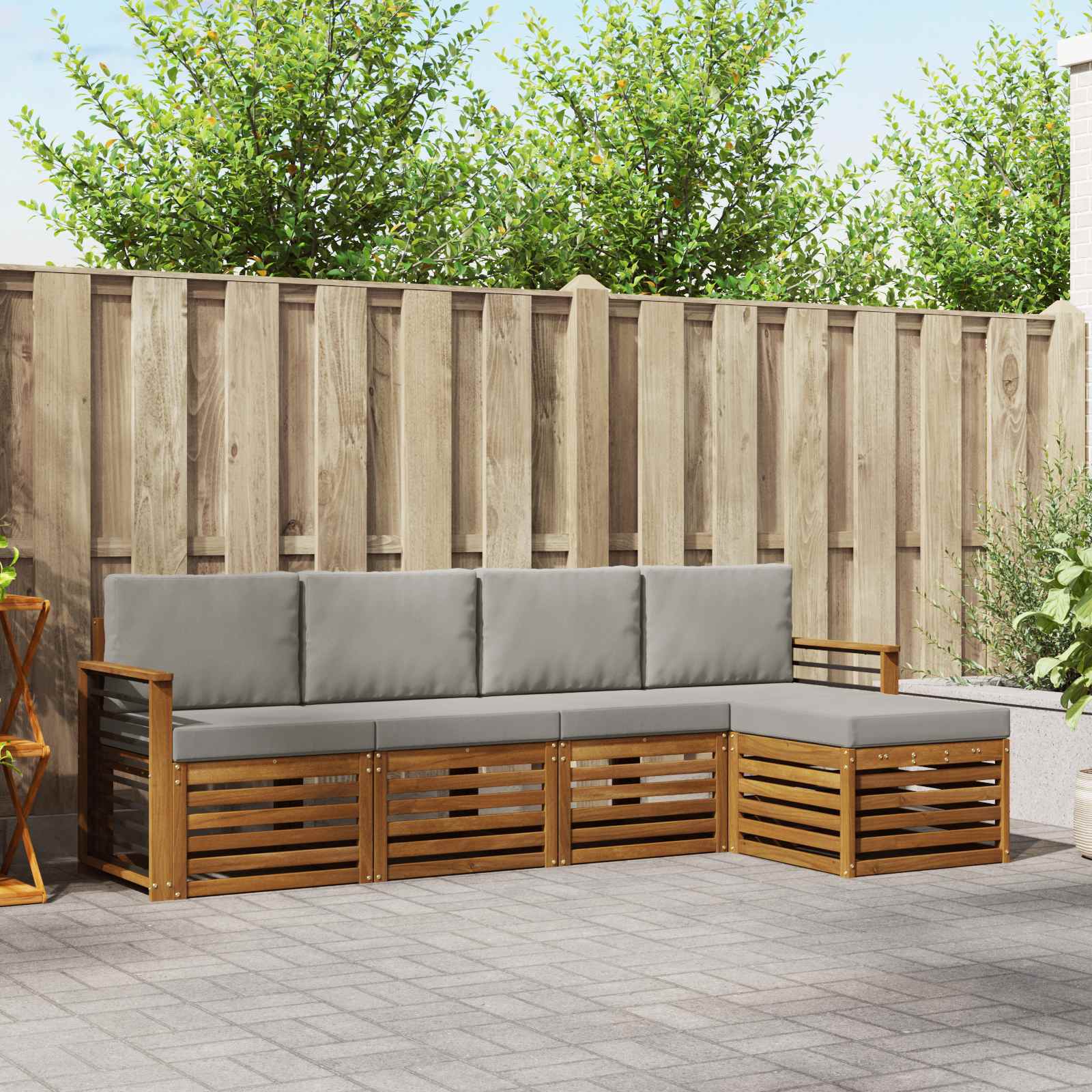 vidaXL Sofa-Sets 5 pcs Natuurlijk en Crème Massief Acaciahout