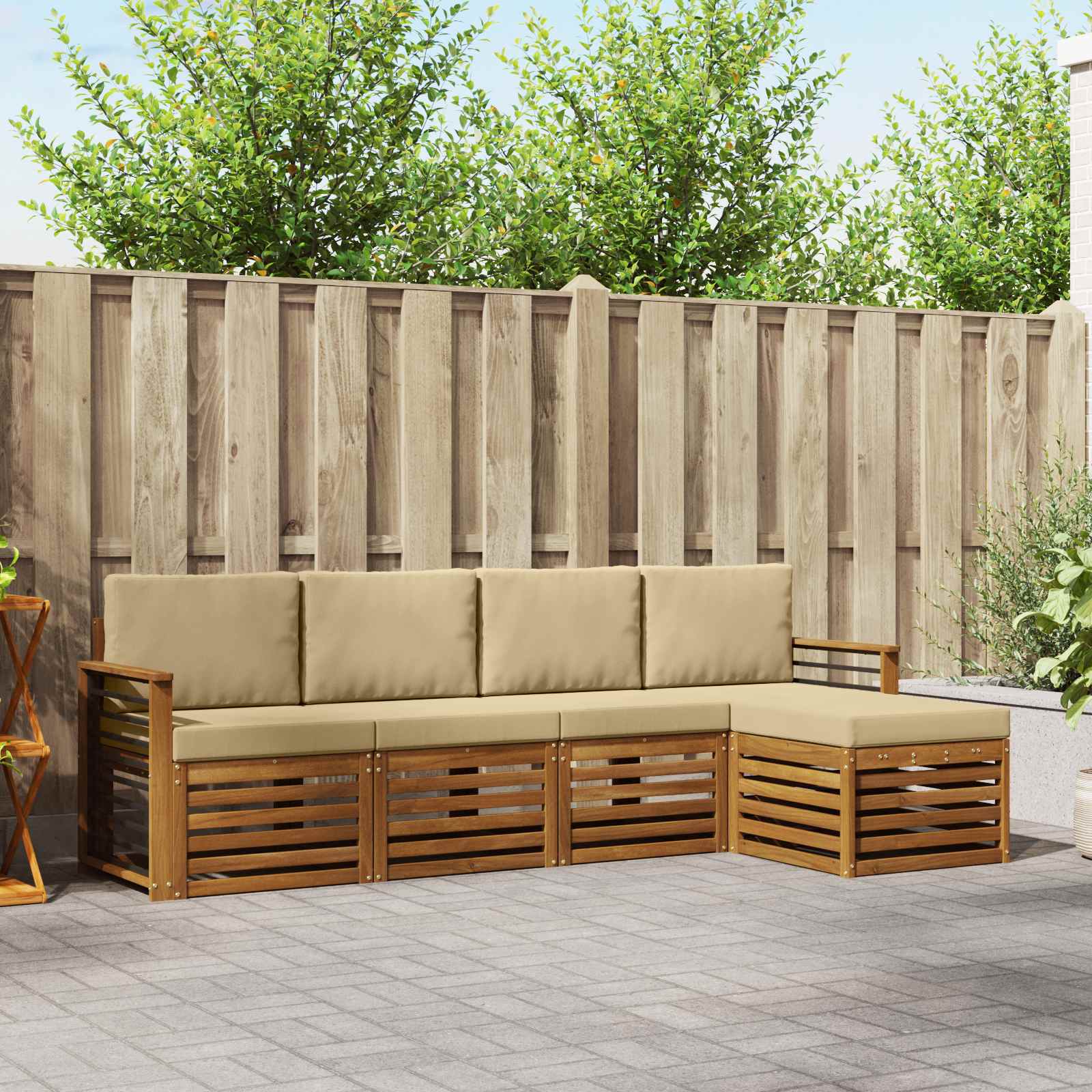 vidaXL Sofa-Sets 5 pcs Natuurlijk en Crème Massief Acaciahout