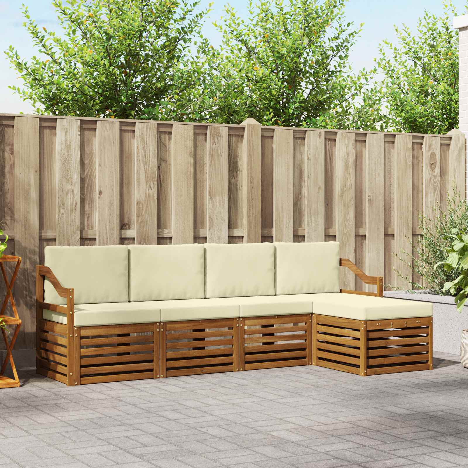 vidaXL Sofa-Sets 5 pcs Natuurlijk en Crème Massief Acaciahout