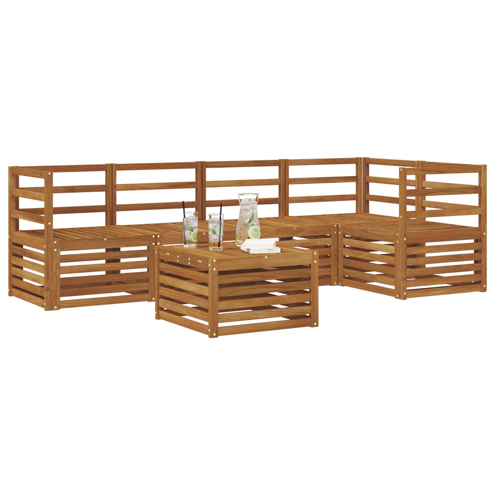 vidaXL Sofa-Sets 6 pcs Natuurlijk en Crème Massief Acaciahout
