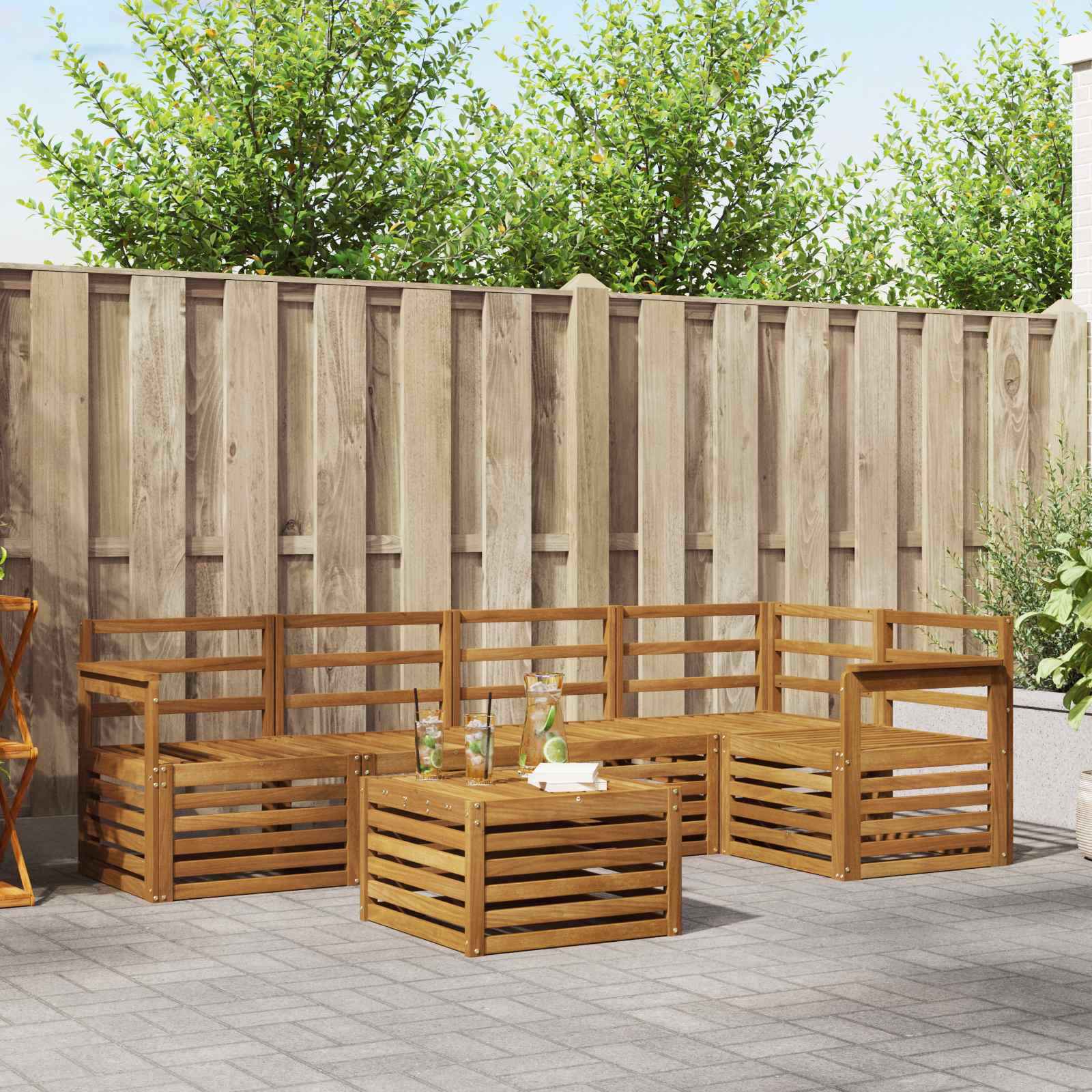 vidaXL Sofa-Sets 6 pcs Natuurlijk en Crème Massief Acaciahout
