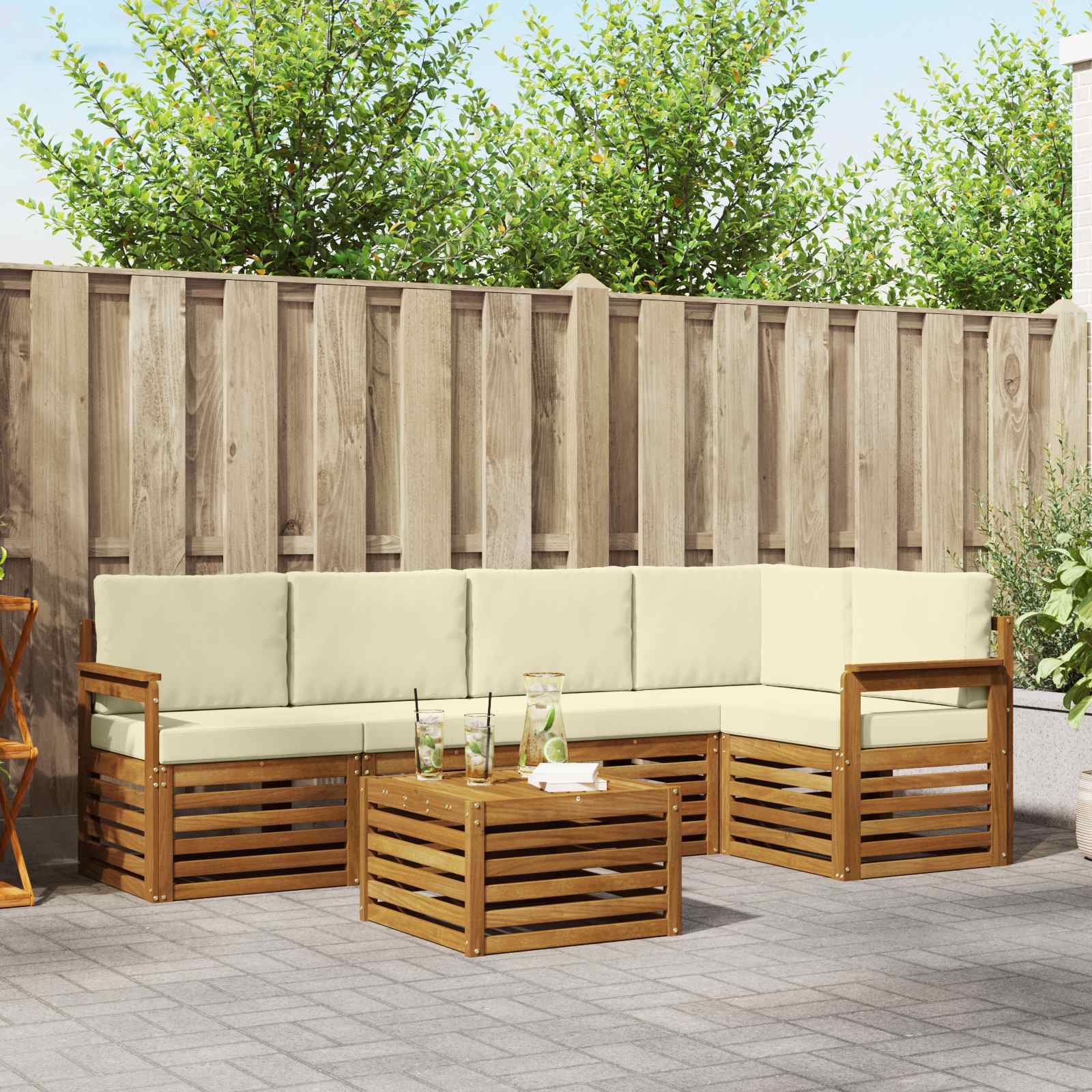 vidaXL Sofa-Sets 6 pcs Natuurlijk en Crème Massief Acaciahout