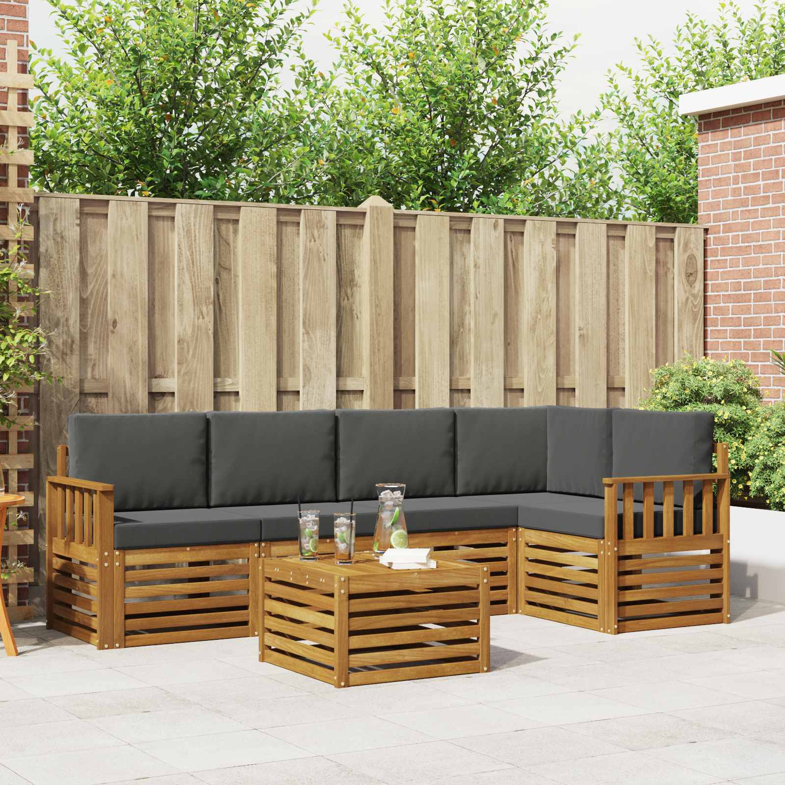 vidaXL Sofa-Sets 6 pcs Natuurlijk en Crème Massief Acaciahout