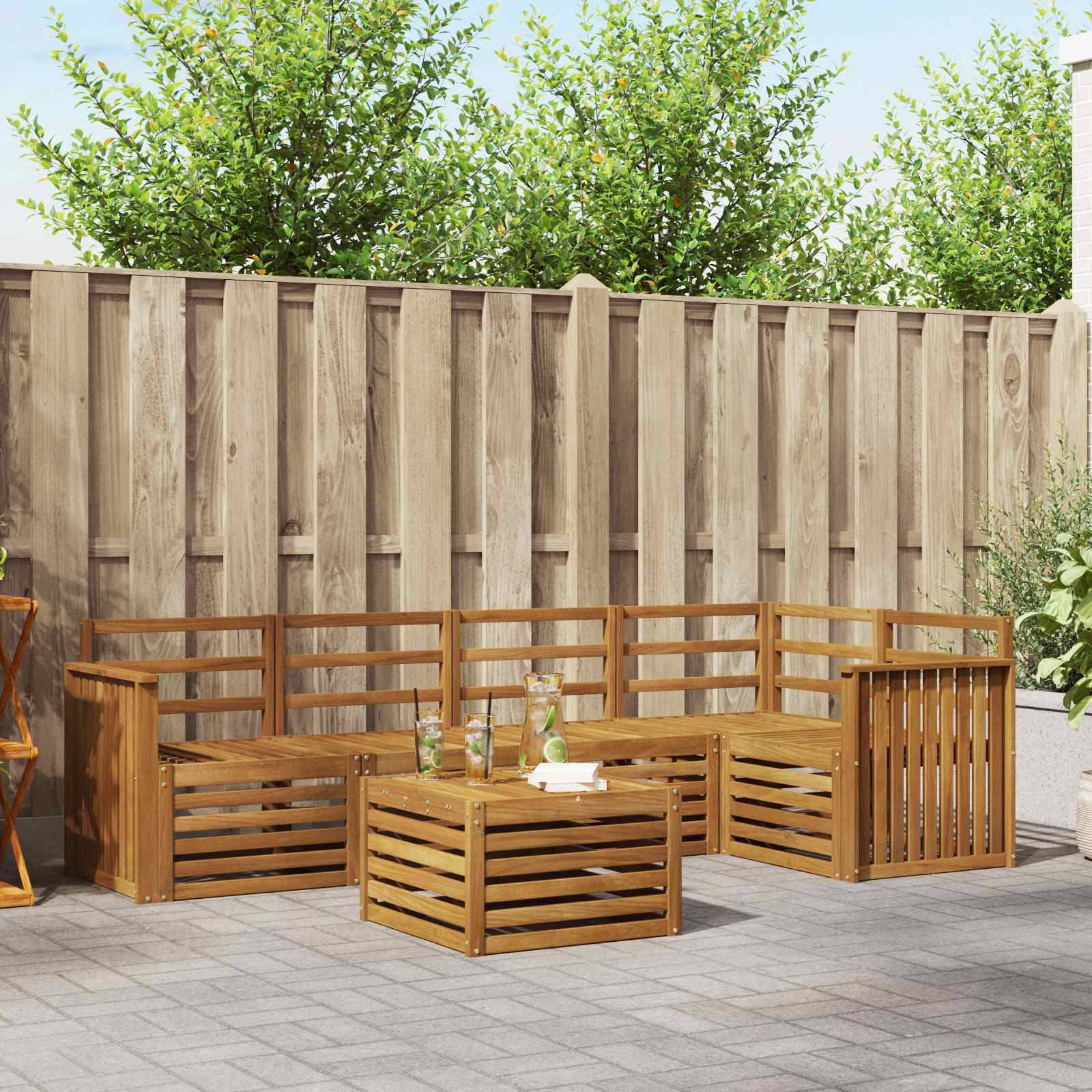 vidaXL Sofa-Sets 6 pcs Natuurlijk en Crème Massief Acaciahout