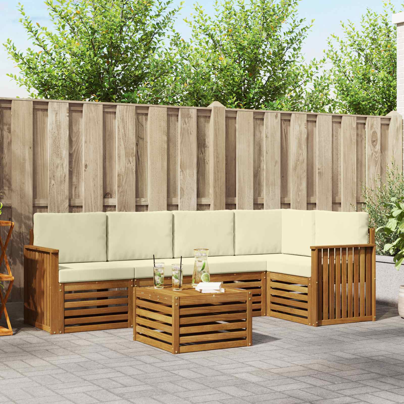 vidaXL Sofa-Sets 6 pcs Natuurlijk en Crème Massief Acaciahout