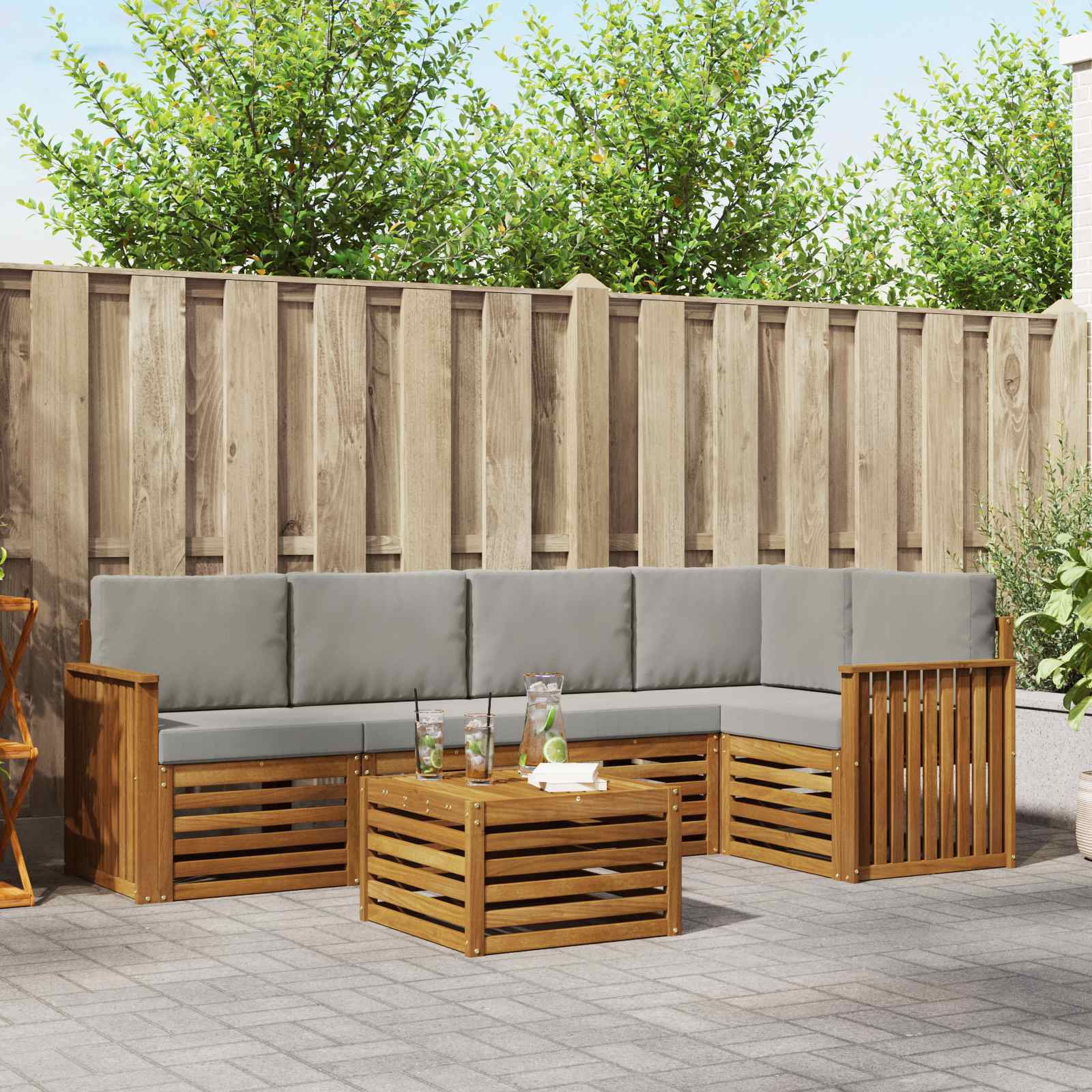 vidaXL Sofa-Sets 6 pcs Natuurlijk en Crème Massief Acaciahout