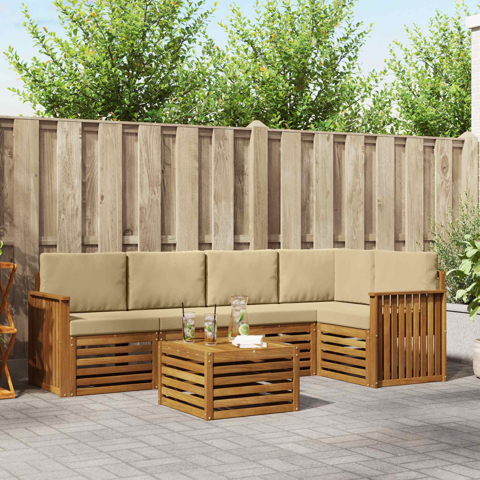 vidaXL Sofa-Sets 6 pcs Natuurlijk en Crème Massief Acaciahout