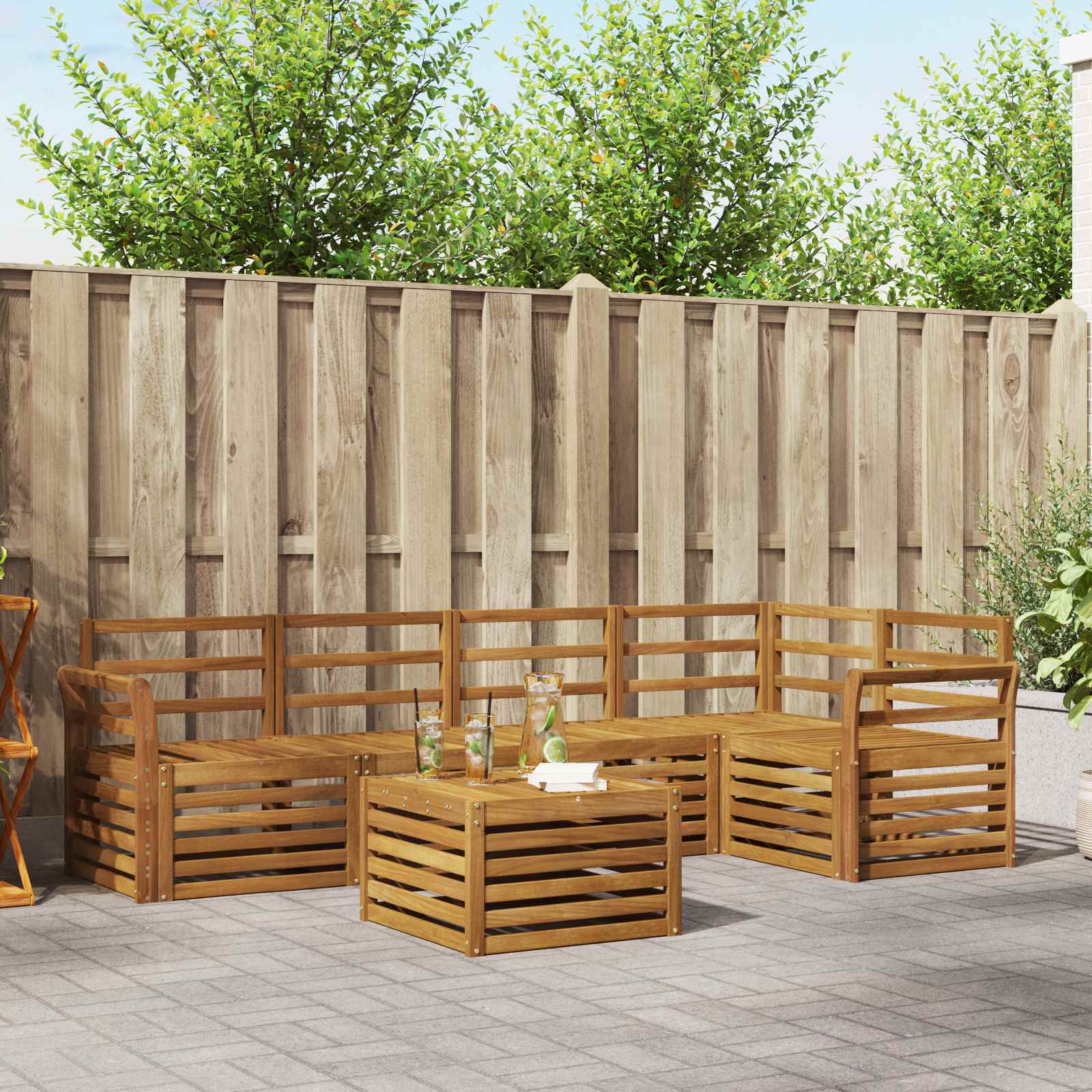 vidaXL Sofa-Sets 6 pcs Natuurlijk en Crème Massief Acaciahout