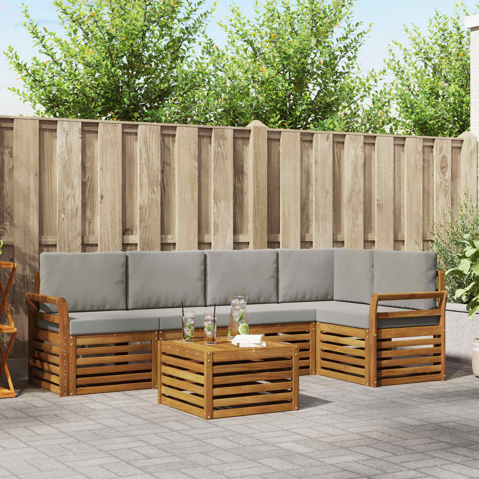 vidaXL Sofa-Sets 6 pcs Natuurlijk en Crème Massief Acaciahout
