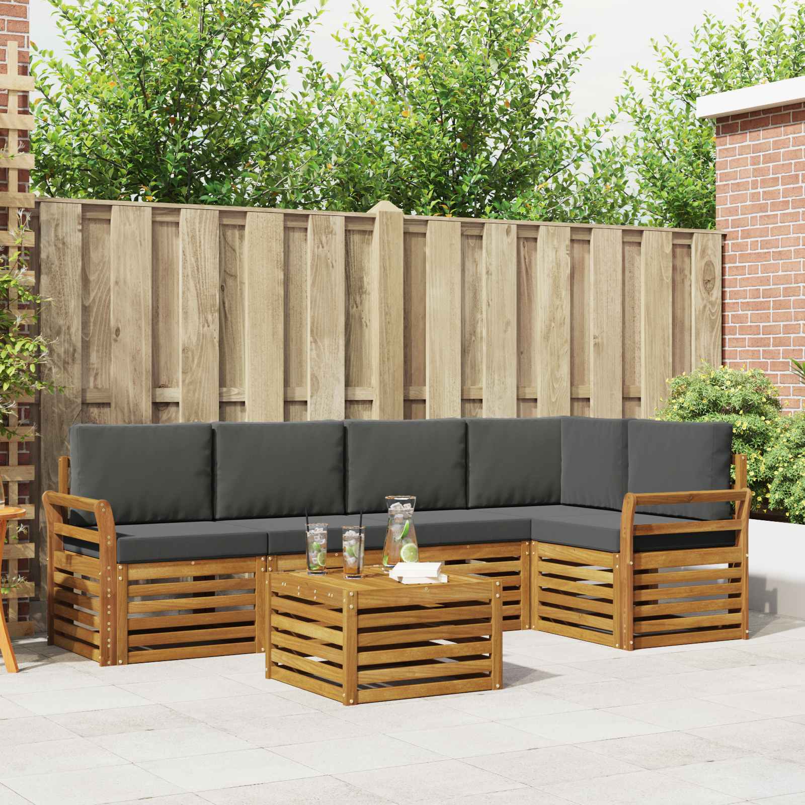 vidaXL Sofa-Sets 6 pcs Natuurlijk en Crème Massief Acaciahout