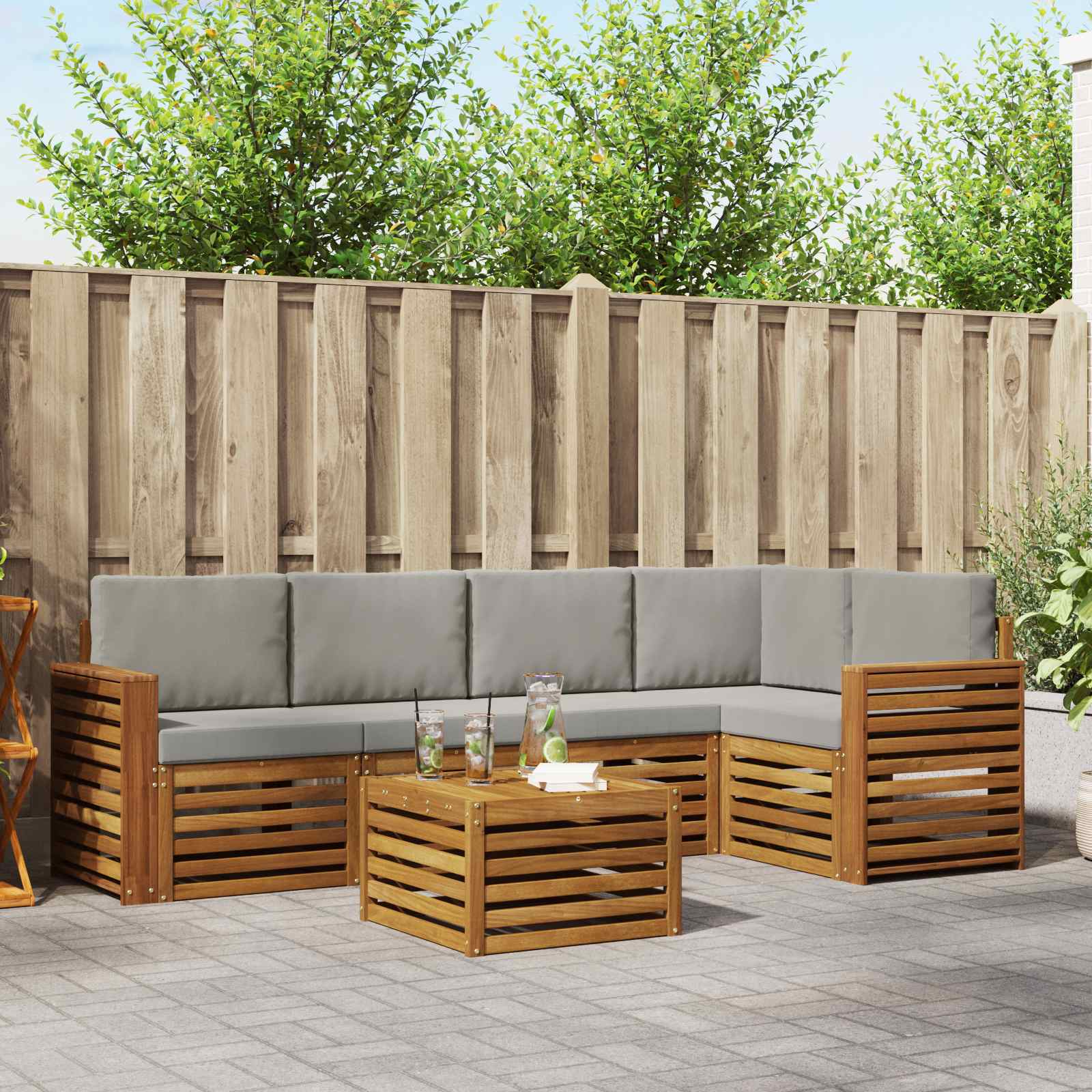 vidaXL Sofa-Sets 6 pcs Natuurlijk en Crème Massief Acaciahout