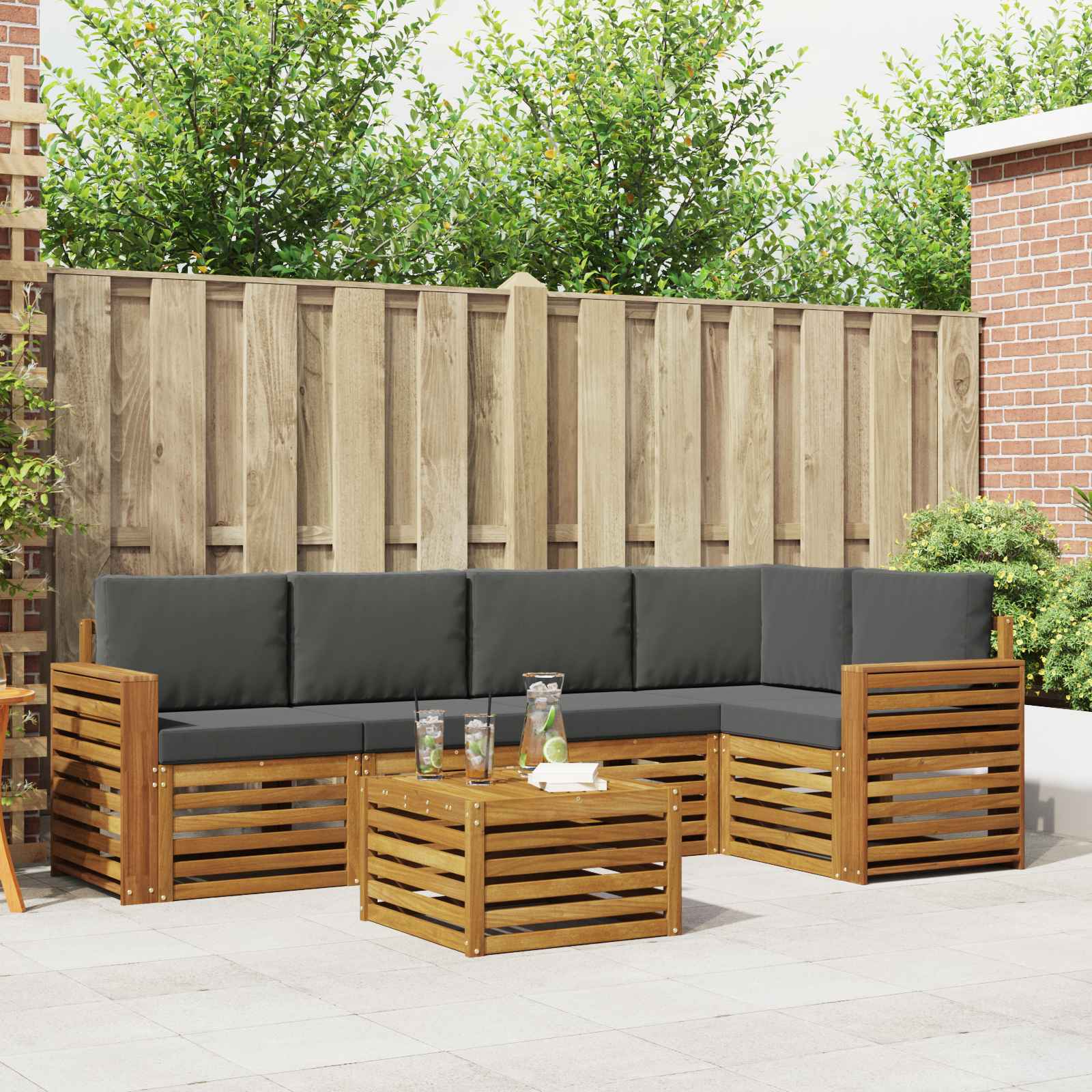 vidaXL Sofa-Sets 6 pcs Natuurlijk en Crème Massief Acaciahout