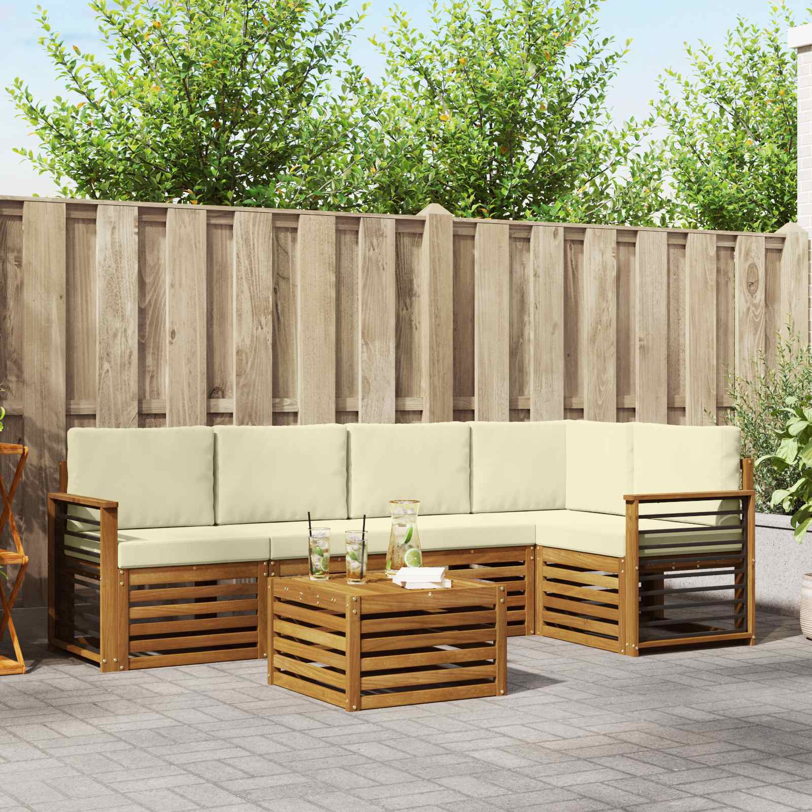 vidaXL Sofa-Sets 6 pcs Natuurlijk en Crème Massief Acaciahout