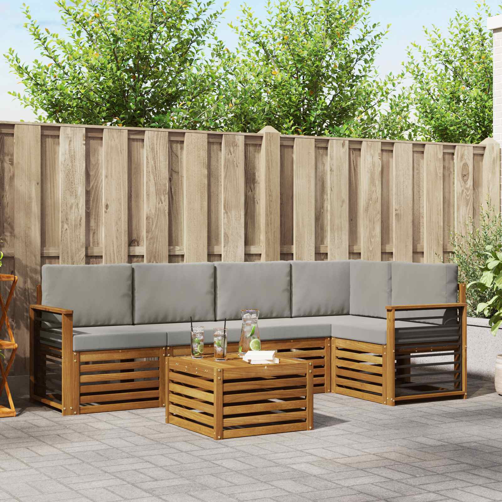 vidaXL Sofa-Sets 6 pcs Natuurlijk en Crème Massief Acaciahout