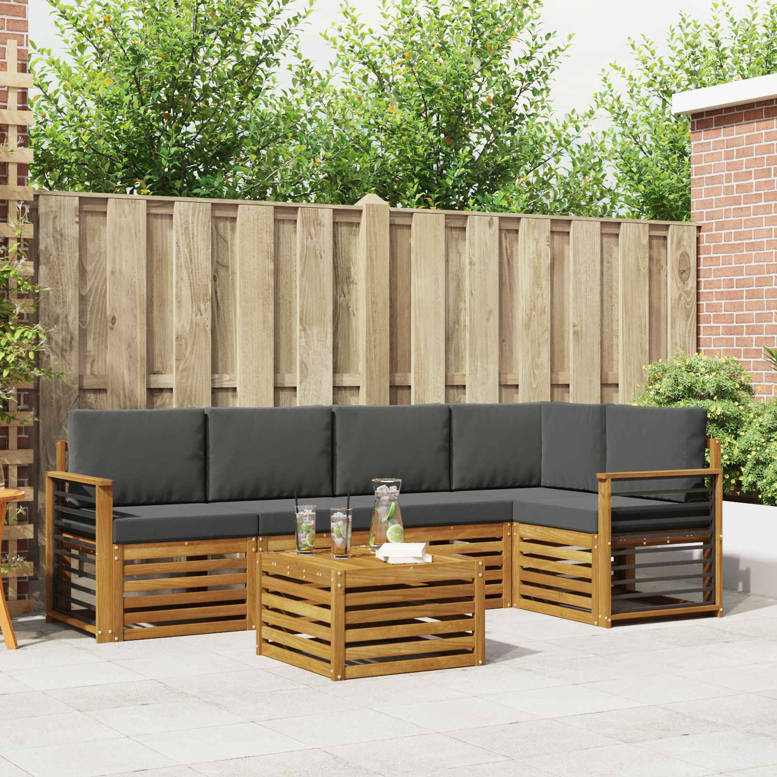 vidaXL Sofa-Sets 6 pcs Natuurlijk en Crème Massief Acaciahout