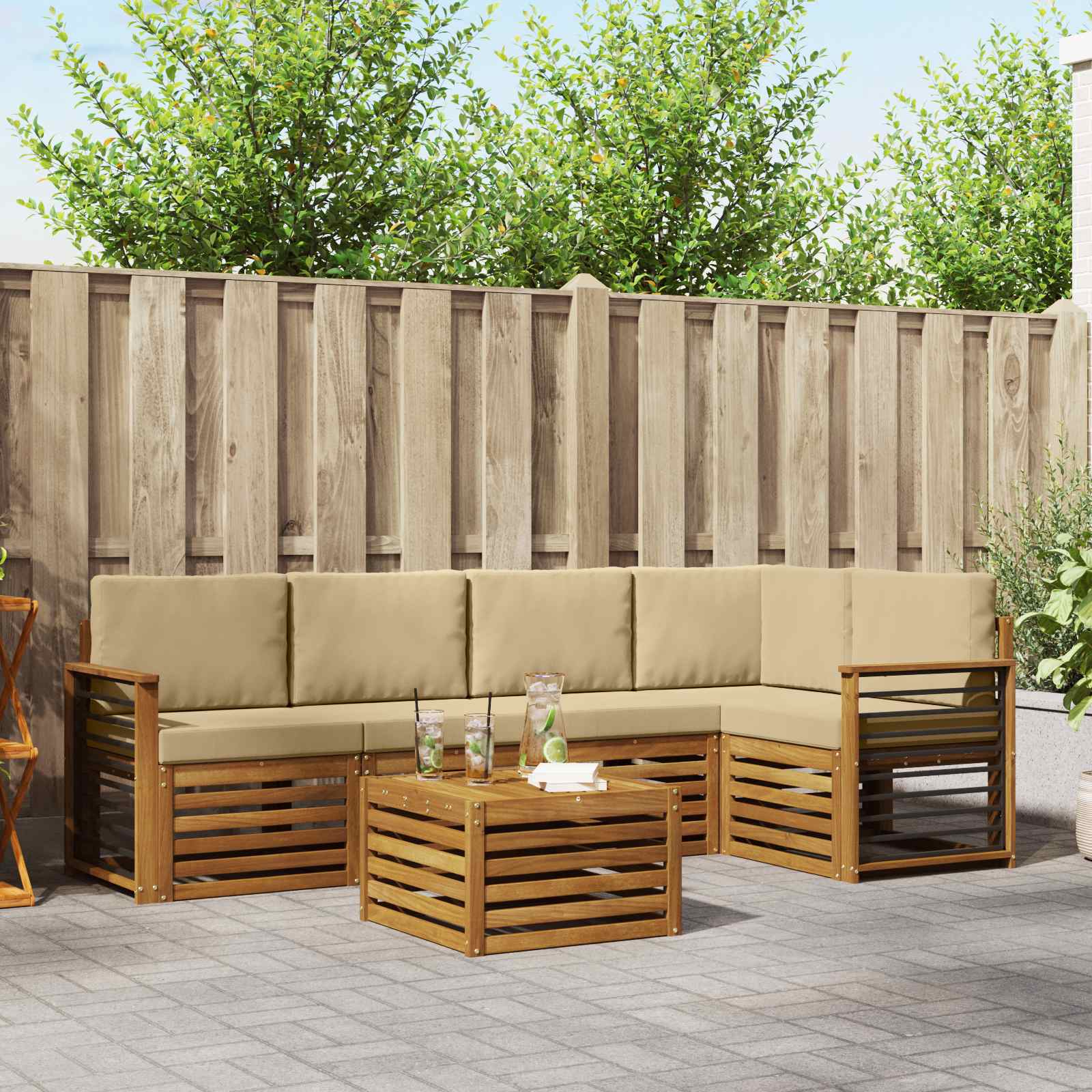 vidaXL Sofa-Sets 6 pcs Natuurlijk en Crème Massief Acaciahout
