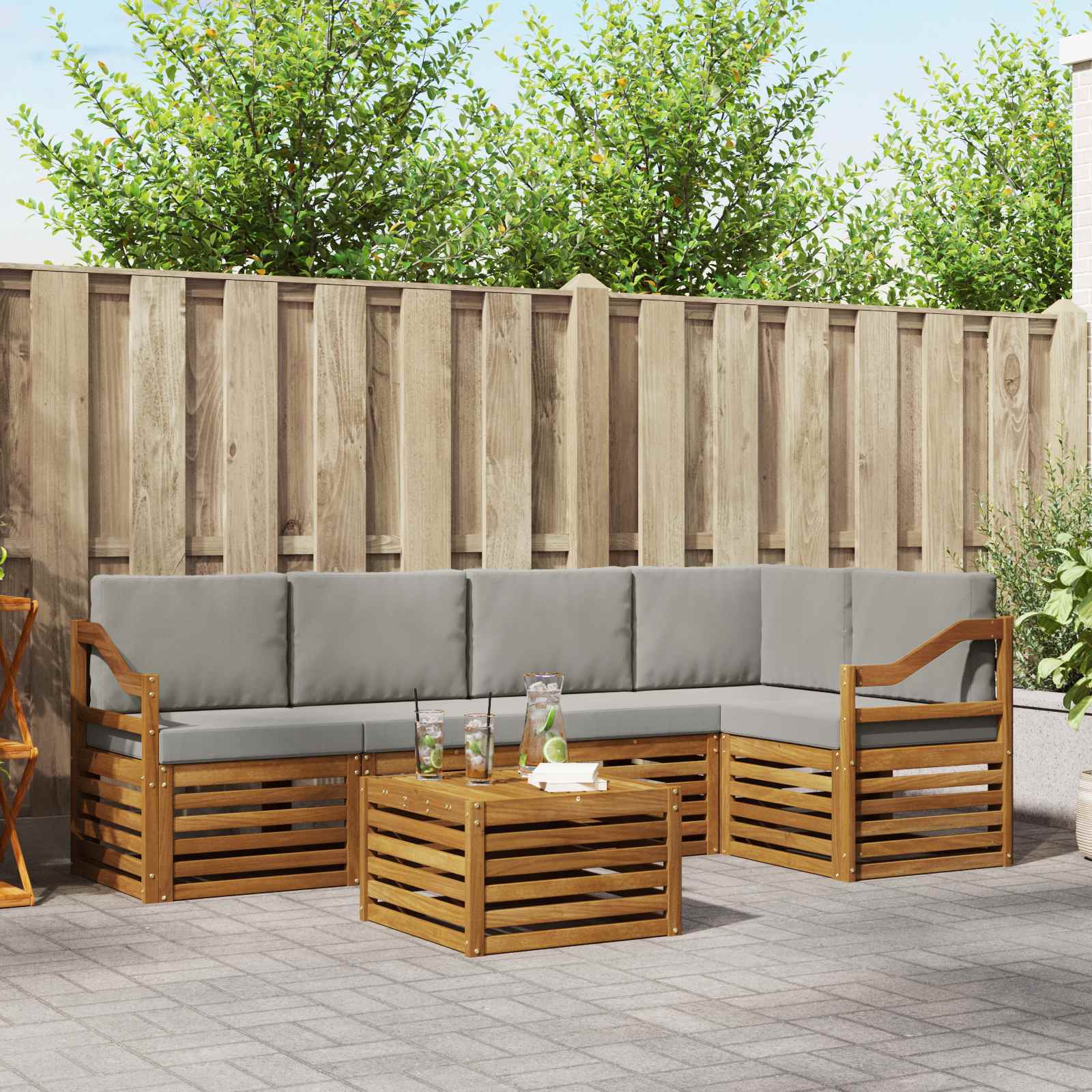 vidaXL Sofa-Sets 6 pcs Natuurlijk en Crème Massief Acaciahout