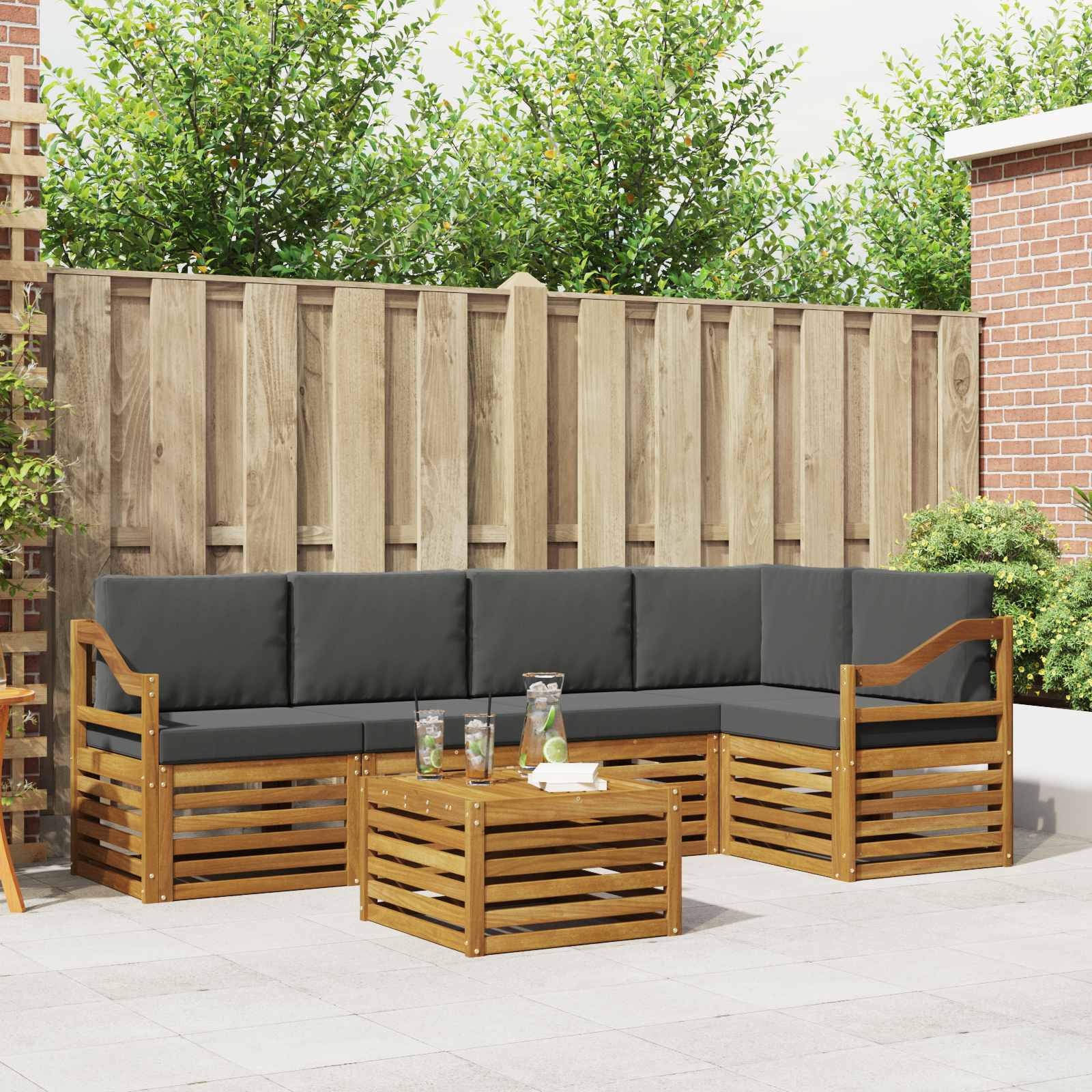 vidaXL Sofa-Sets 6 pcs Natuurlijk en Crème Massief Acaciahout