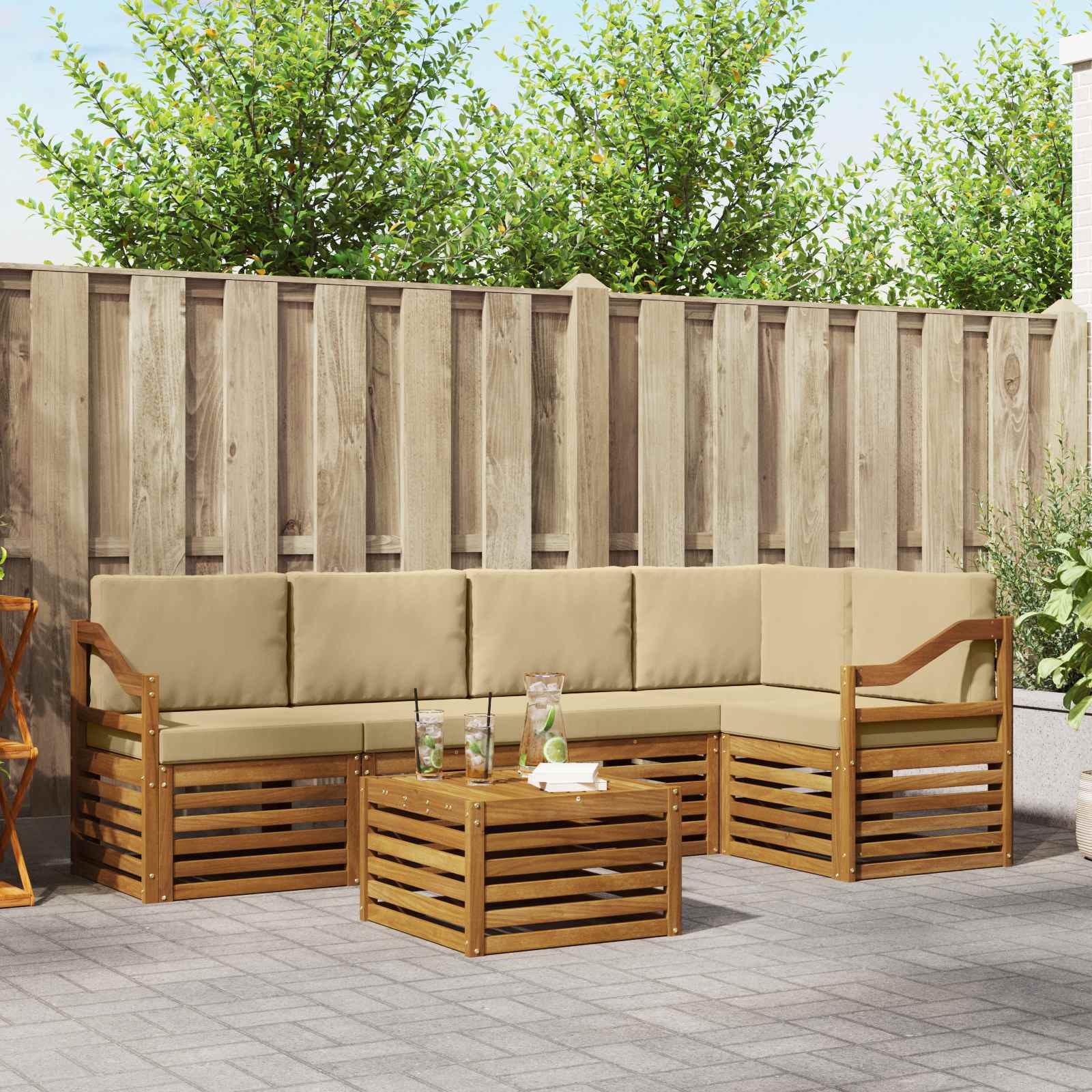 vidaXL Sofa-Sets 6 pcs Natuurlijk en Crème Massief Acaciahout