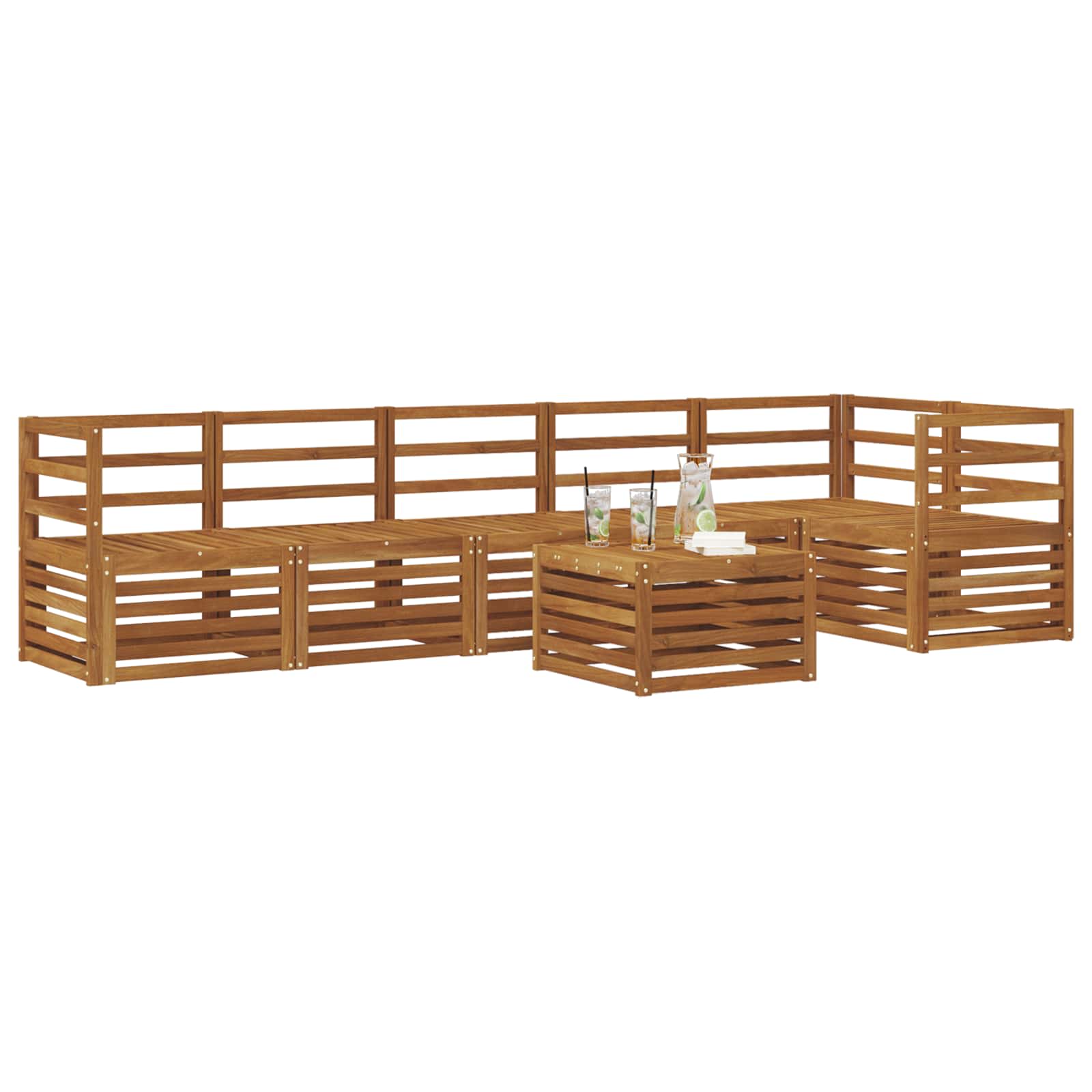 vidaXL Sofa-Sets 7 pcs Natuurlijk en Crème Massief Acaciahout
