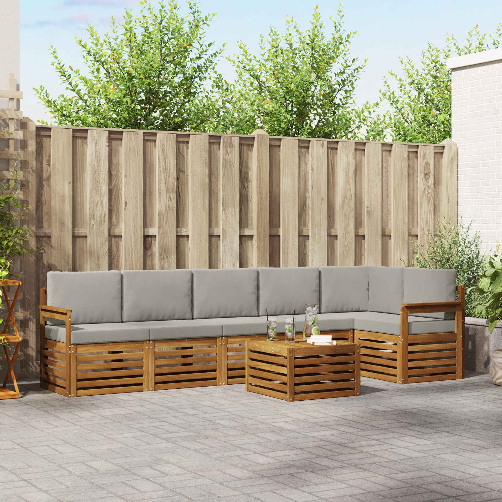 vidaXL Sofa-Sets 7 pcs Natuurlijk en Crème Massief Acaciahout
