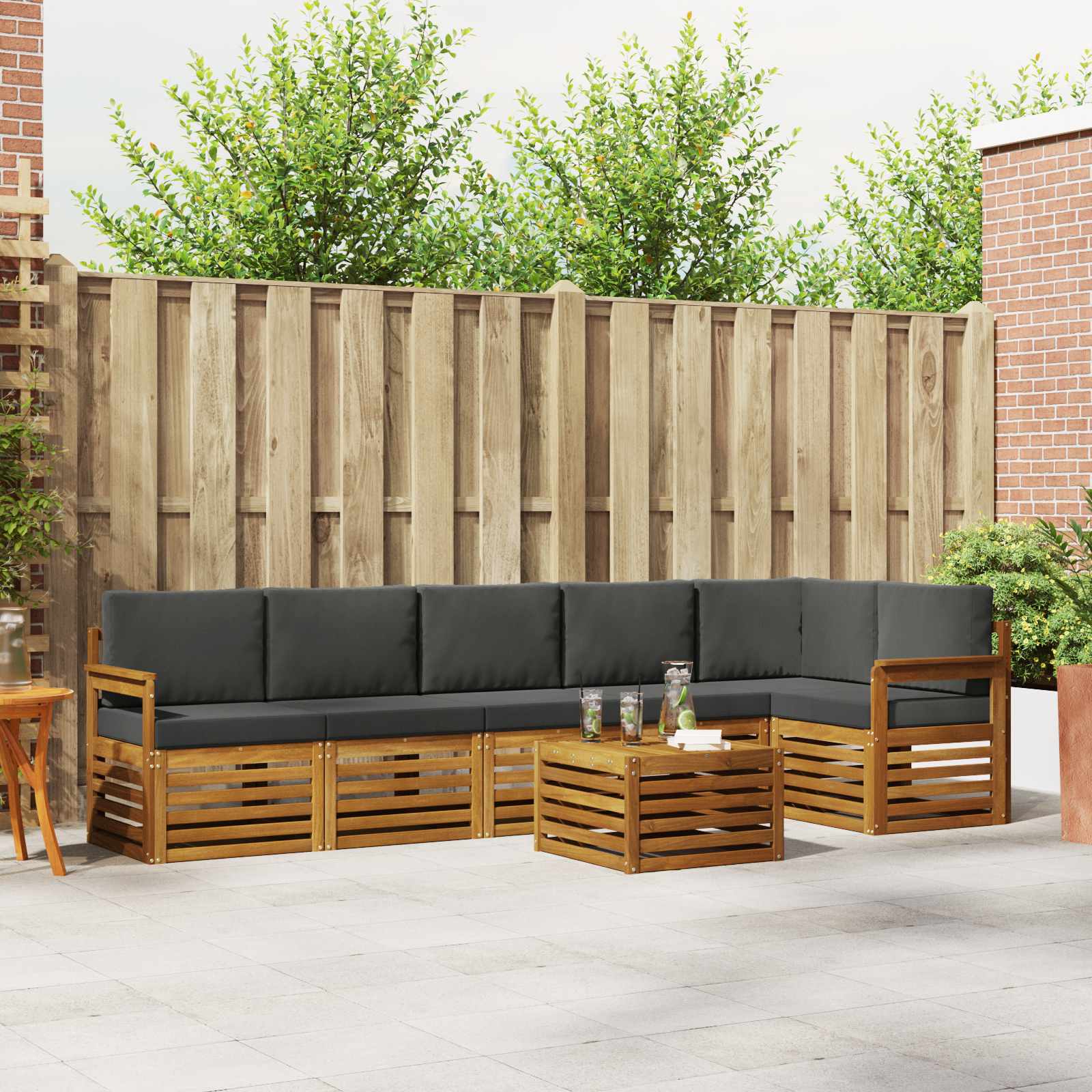 vidaXL Sofa-Sets 7 pcs Natuurlijk en Crème Massief Acaciahout