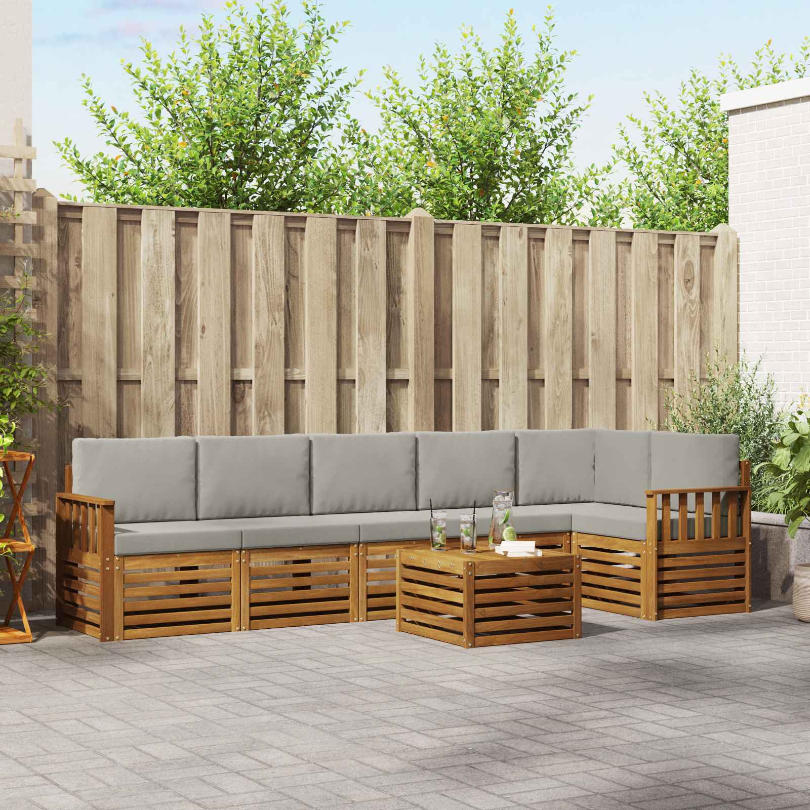 vidaXL Sofa-Sets 7 pcs Natuurlijk en Crème Massief Acaciahout