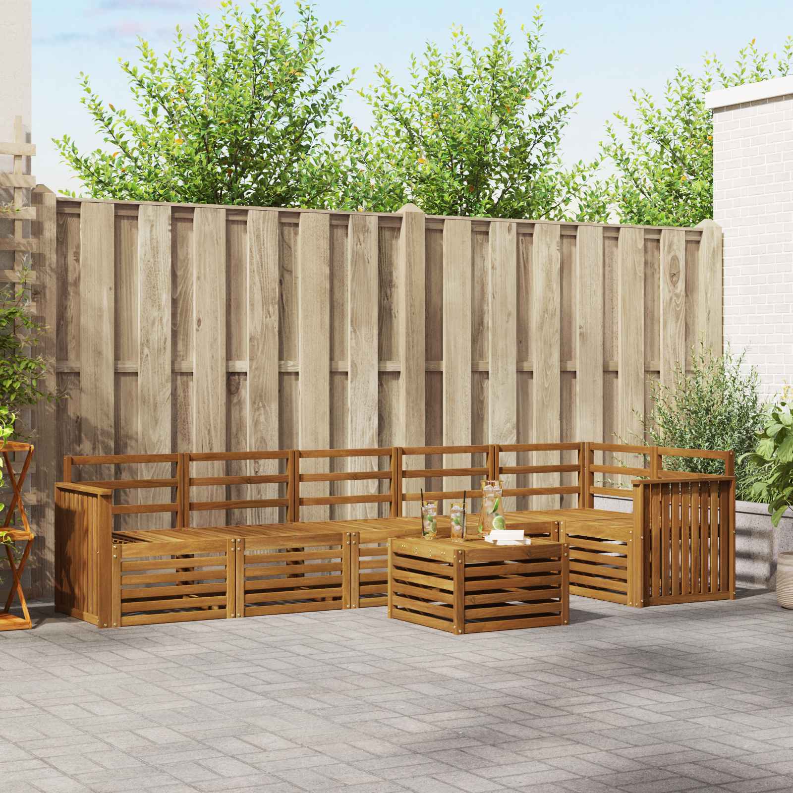 vidaXL Sofa-Sets 7 pcs Natuurlijk en Crème Massief Acaciahout