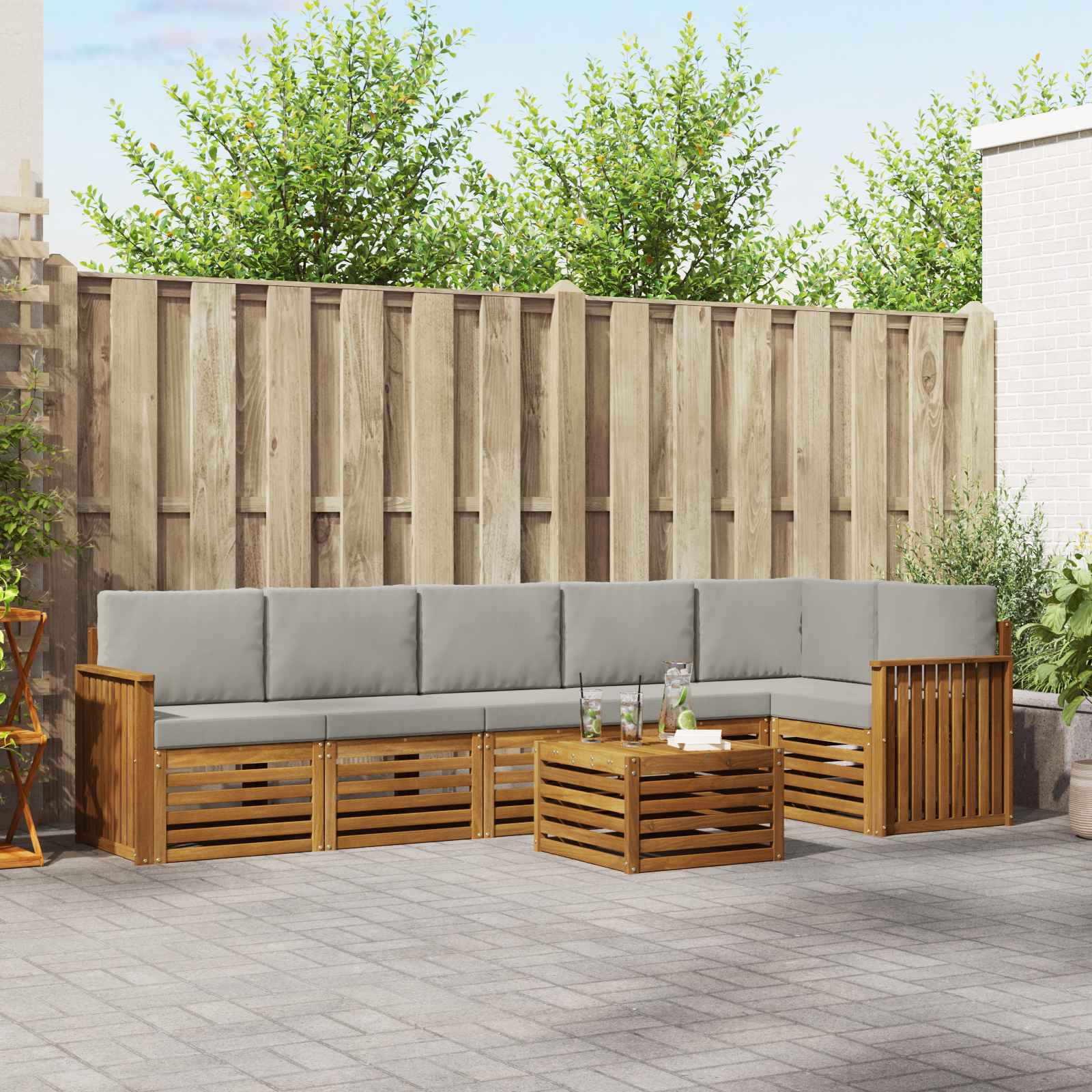 vidaXL Sofa-Sets 7 pcs Natuurlijk en Crème Massief Acaciahout