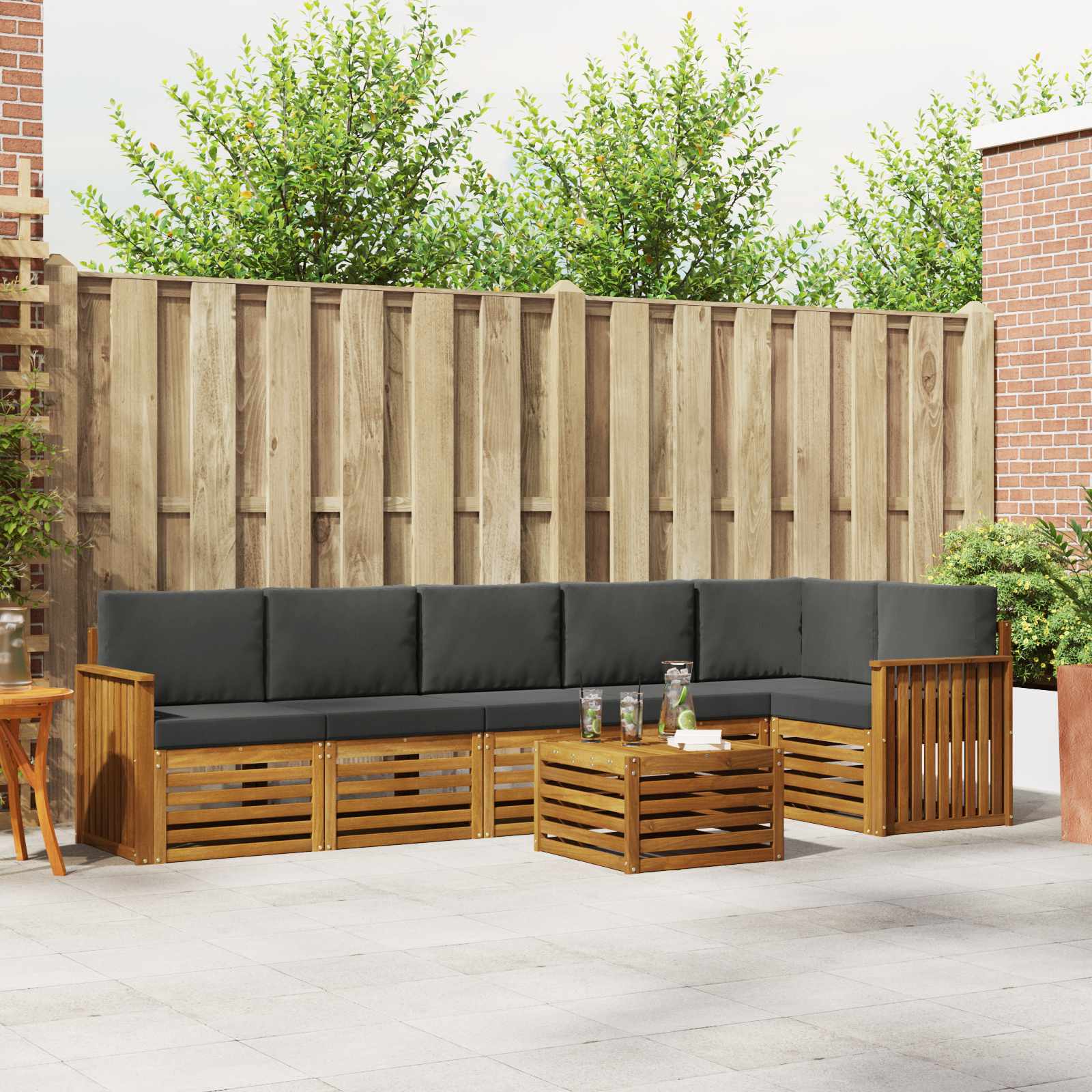 vidaXL Sofa-Sets 7 pcs Natuurlijk en Crème Massief Acaciahout